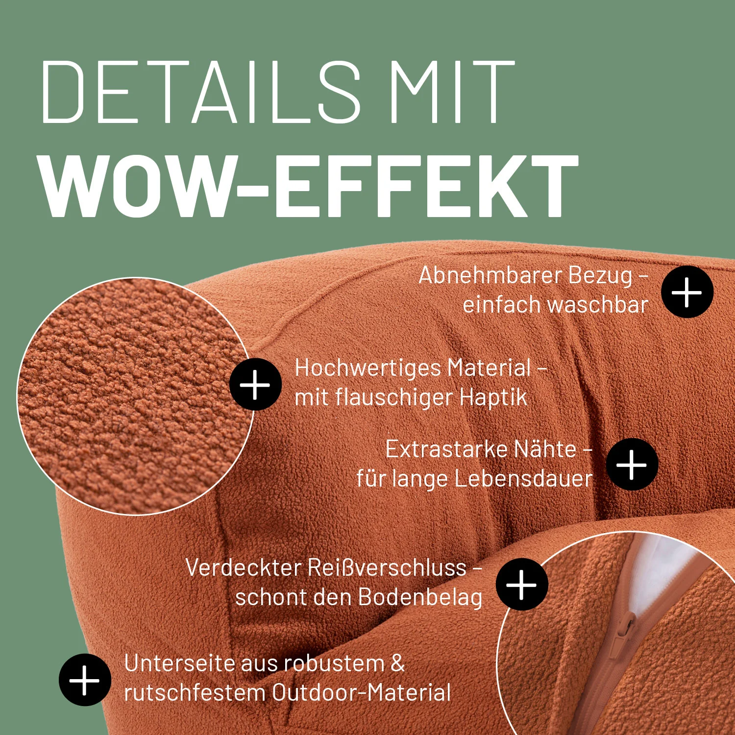 Sitzsack Lounge aus der LUMALAND Teddy-Reihe - Terracotta - Image 6