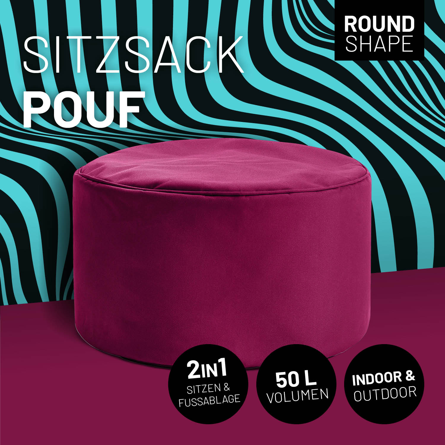 Sitzsack-Hocker/Pouf (50 L) - indoor & outdoor - Rotwein - Image 2