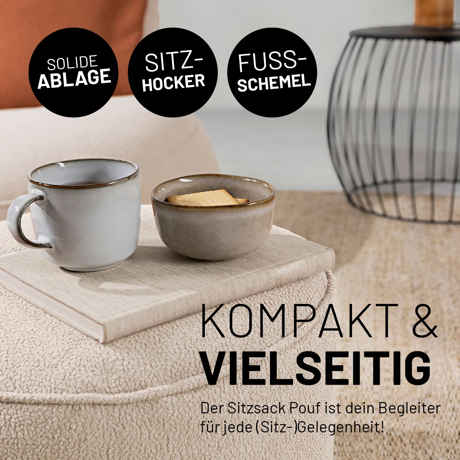 Sitzsack Pouf aus der LUMALAND Teddy-Reihe - Beige - Image 4