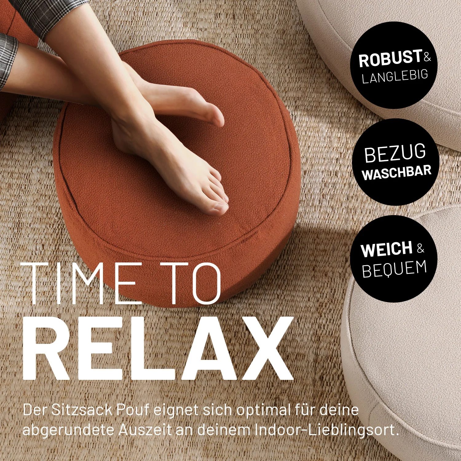 Sitzsack Pouf aus der LUMALAND Teddy-Reihe - Beige - Image 5