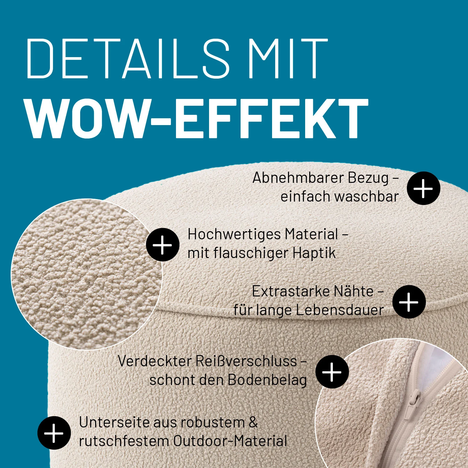 Sitzsack Pouf aus der LUMALAND Teddy-Reihe - Beige - Image 7