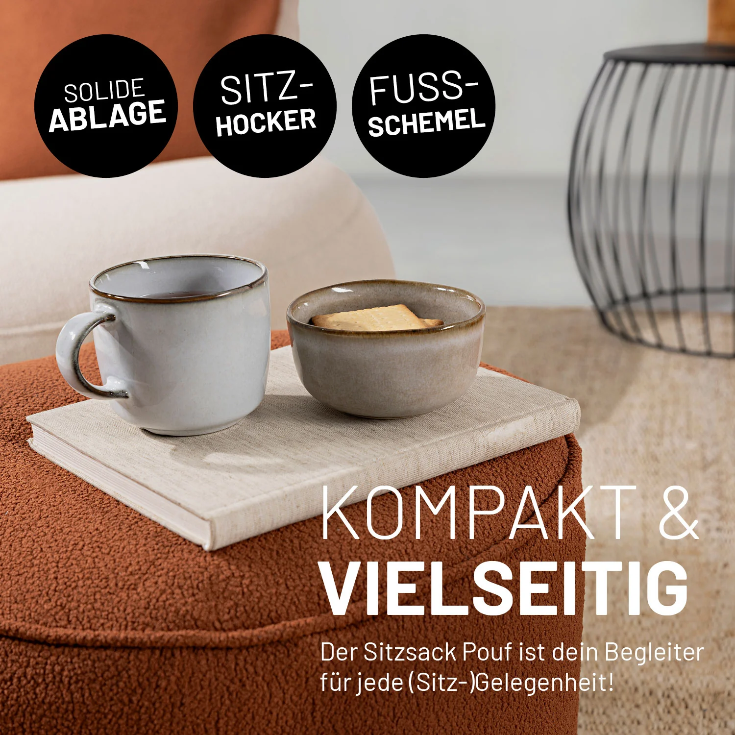 Sitzsack Pouf aus der LUMALAND Teddy-Reihe - Terracotta - Image 5