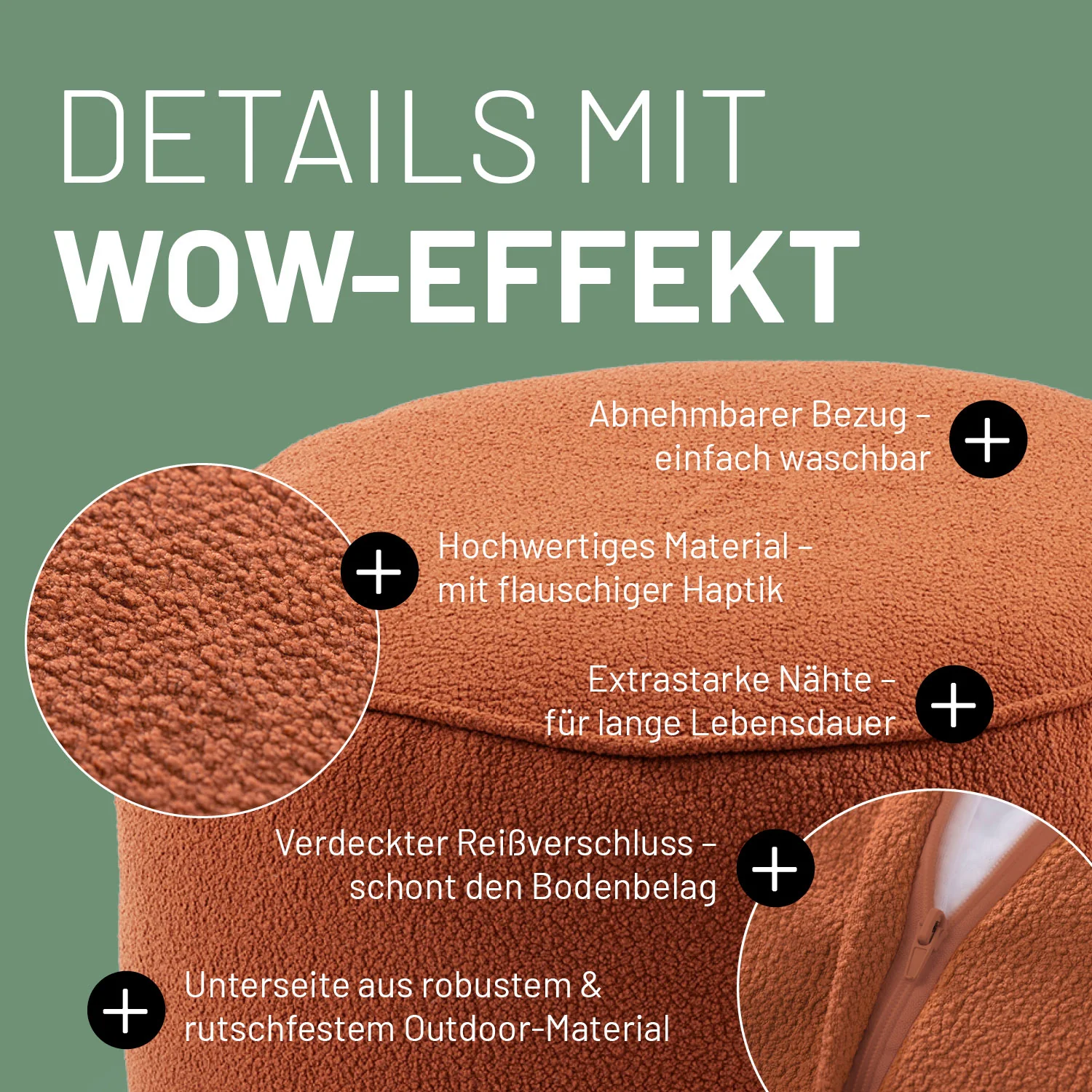 Sitzsack Pouf aus der LUMALAND Teddy-Reihe - Terracotta - Image 8