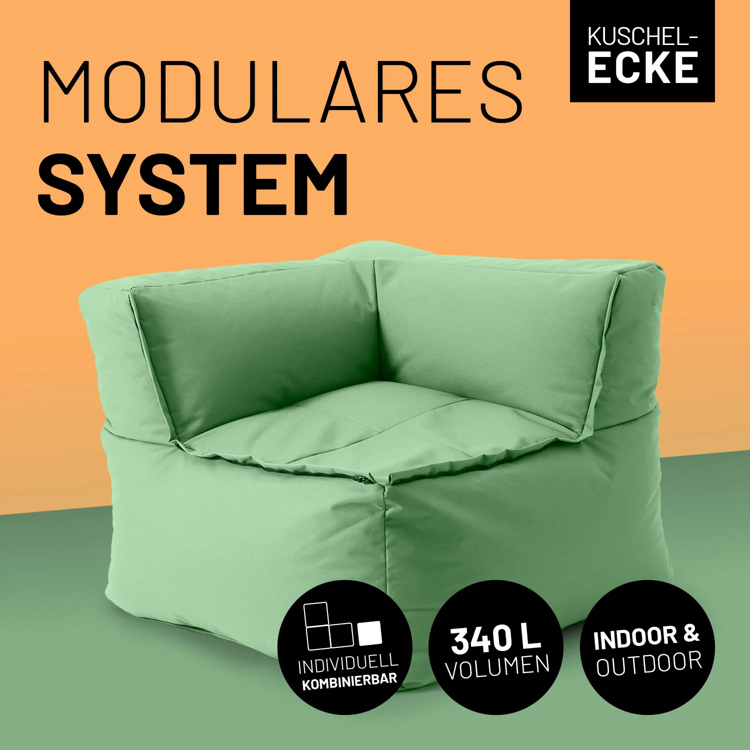 Sitzsack-Sofa Ecke (340 L) - Modulares System - indoor & outdoor - Pastell Grün - Image 2