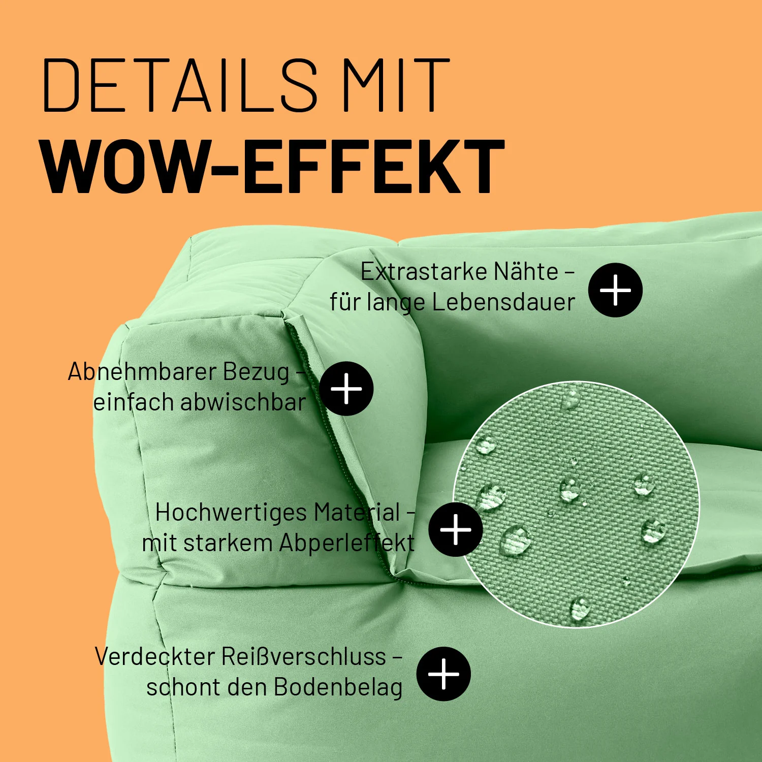 Sitzsack-Sofa Ecke (340 L) - Modulares System - indoor & outdoor - Pastell Grün - Image 5