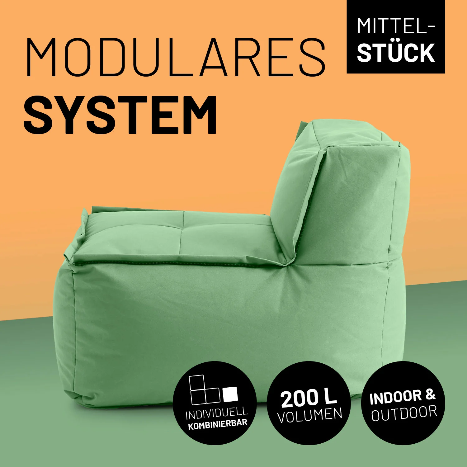 Sitzsack-Sofa Mittelstück (200 L) - Modulares System - indoor & outdoor - Pastell Grün - Image 2