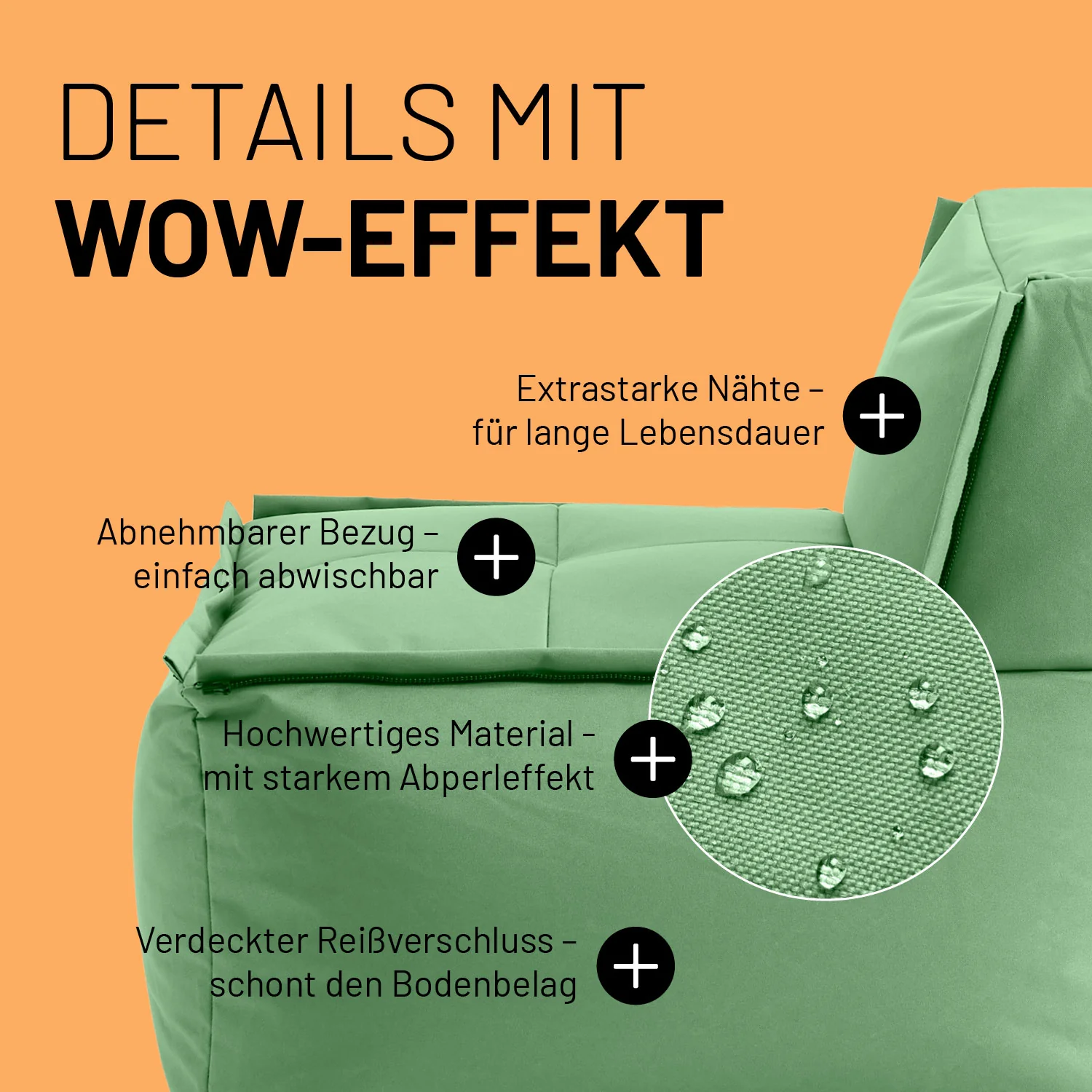 Sitzsack-Sofa Mittelstück (200 L) - Modulares System - indoor & outdoor - Pastell Grün - Image 5