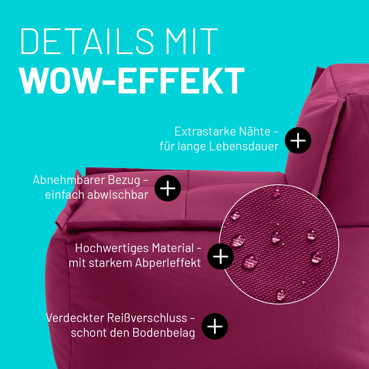 Sitzsack-Sofa Mittelstück (200 L) - Modulares System - indoor & outdoor - Rotwein - Image 5