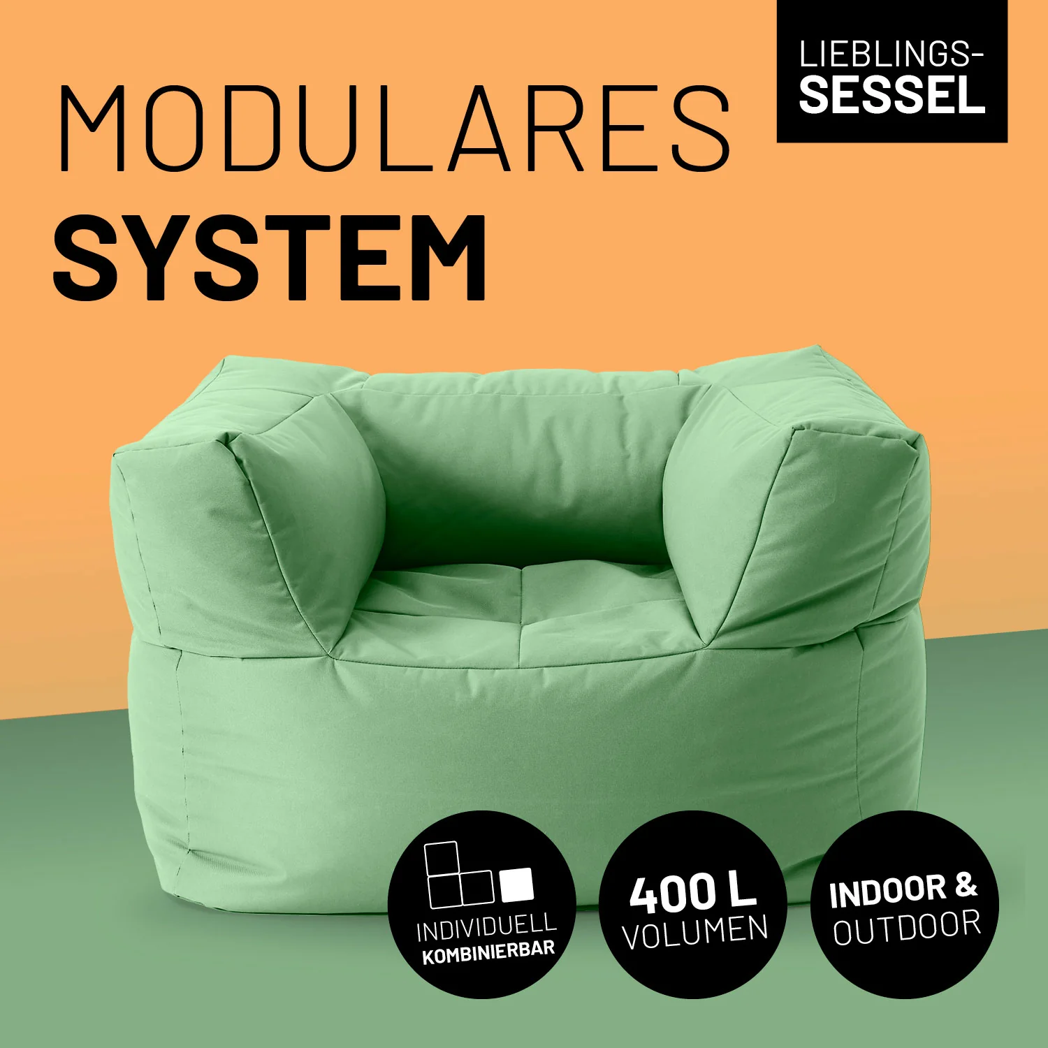Sitzsack-Sofa Sessel (400 L) - Modulares System - indoor & outdoor - Pastell Grün - Image 2
