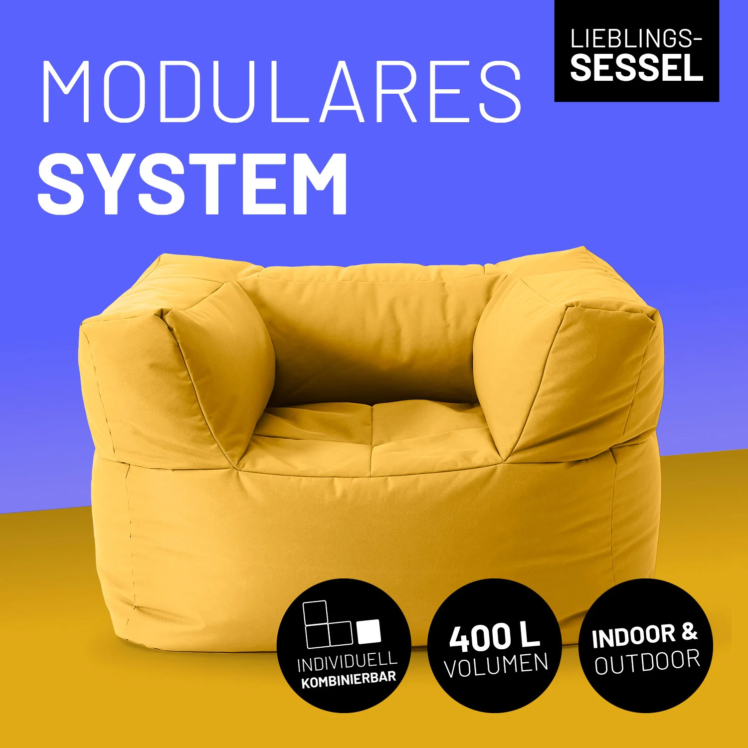 Sitzsack-Sofa Sessel (400 L) - Modulares System - indoor & outdoor - Senfgelb - Image 2