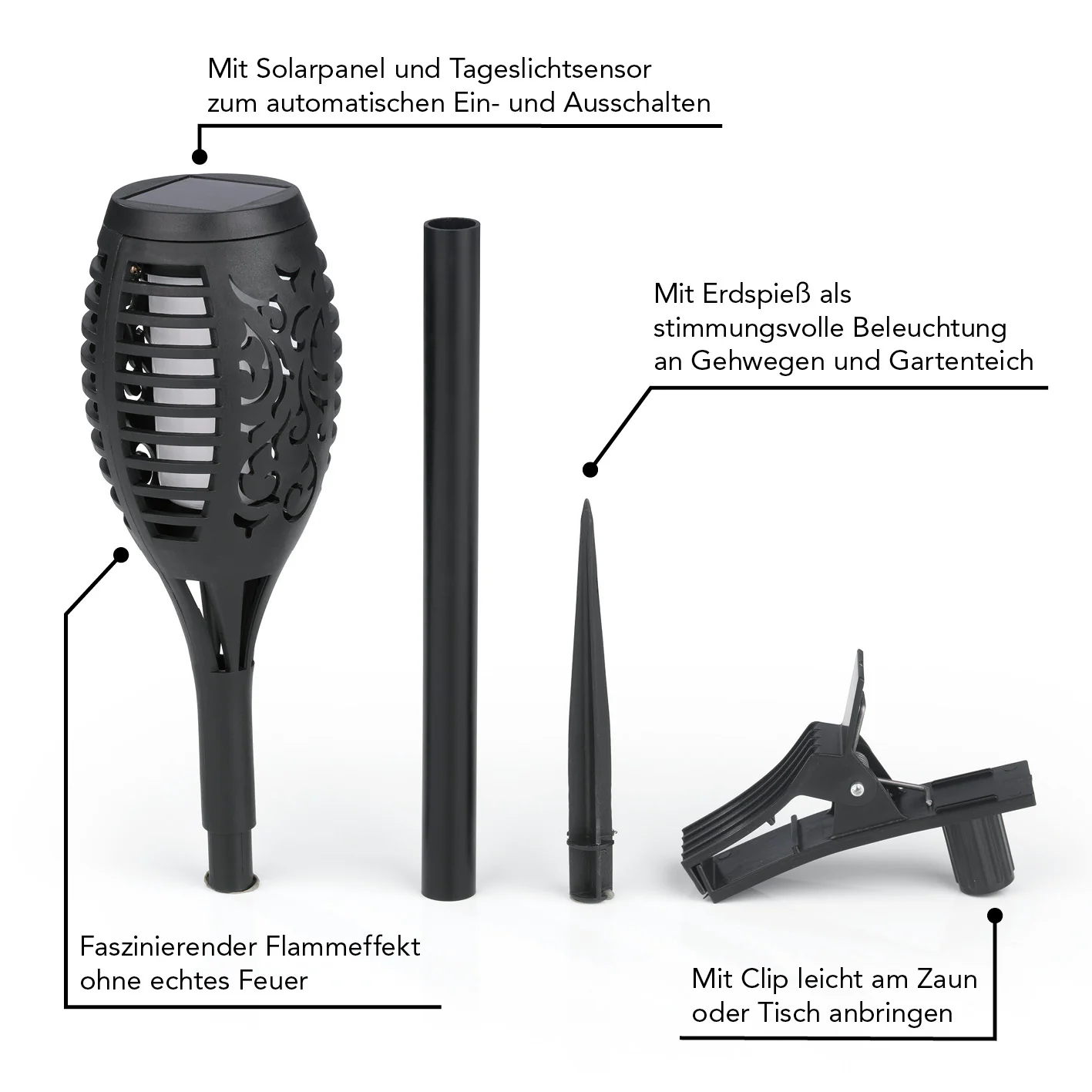 Solar-Fackel LED mit Erdspieß und Clip - 2er-Set - Image 4