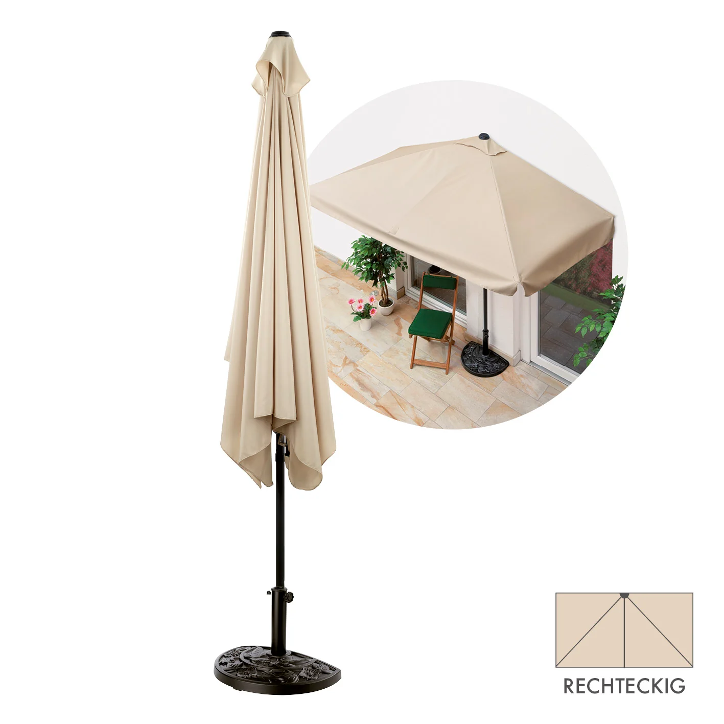 Sonnenschirm mit UV-Schutz mit Sonnenschirmfuß - rechteckig 230 x 140 cm - beige - Image 2