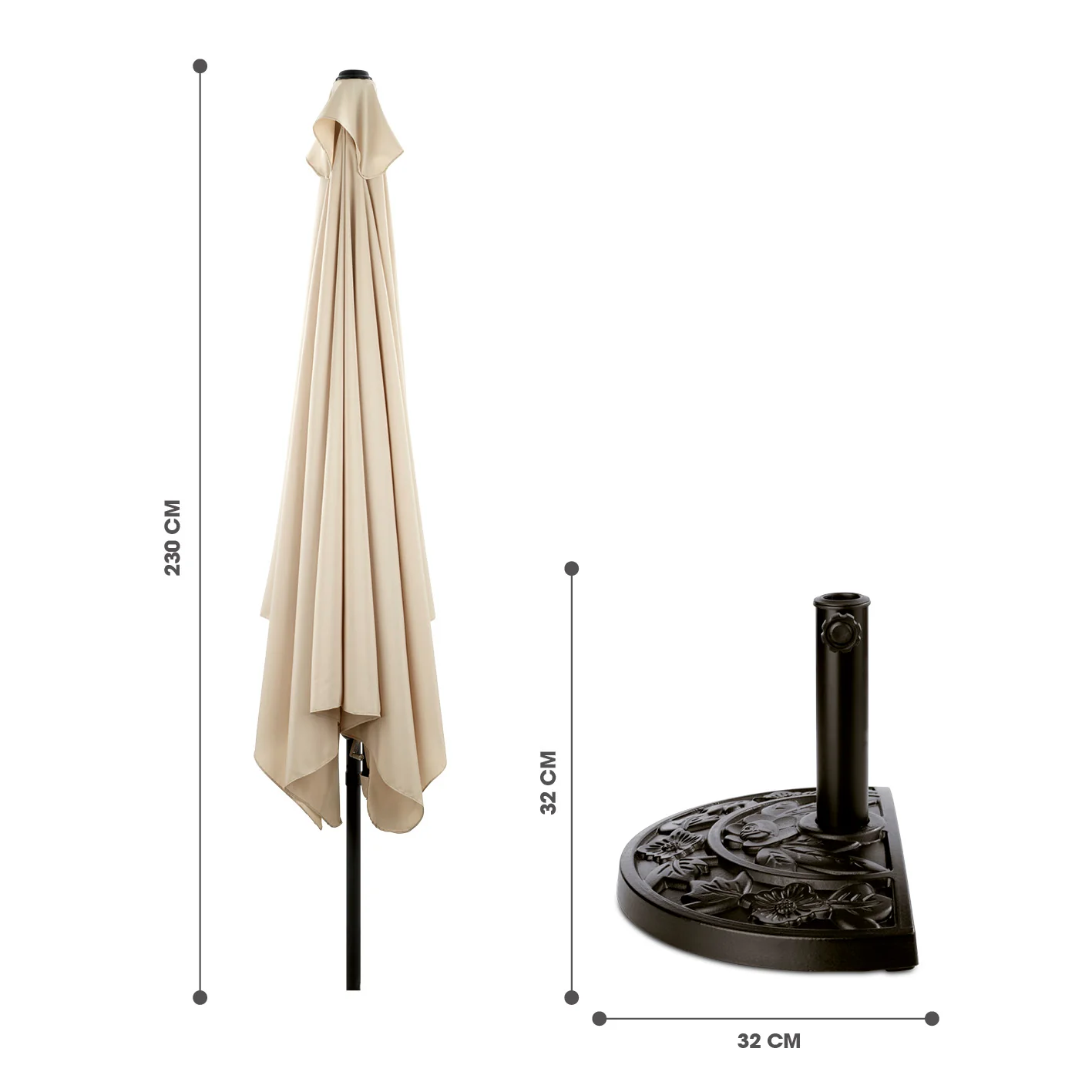 Sonnenschirm mit UV-Schutz mit Sonnenschirmfuß - rechteckig 230 x 140 cm - beige - Image 5