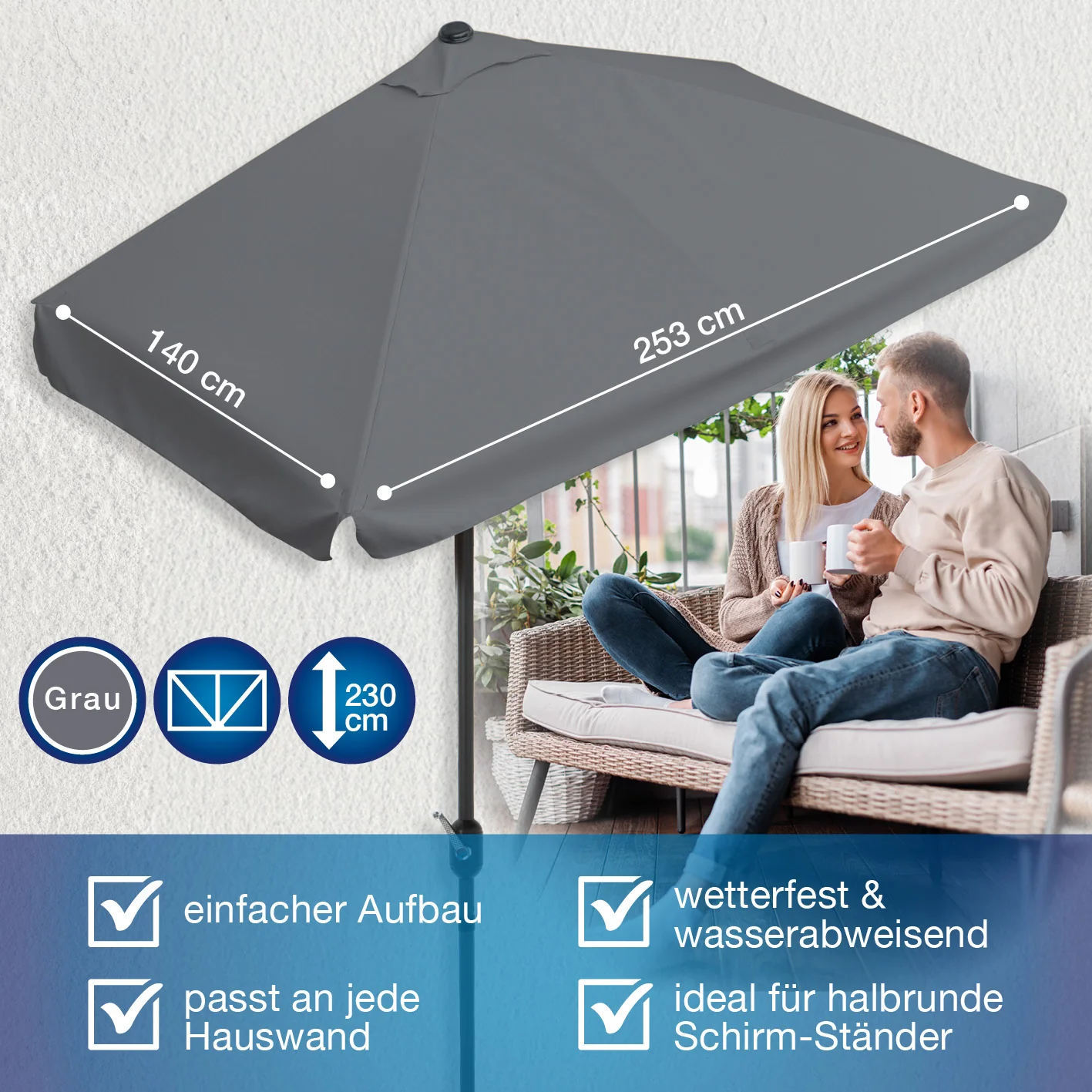 EASYmaxx Sonnenschirm - rechteckig, grau - Image 3