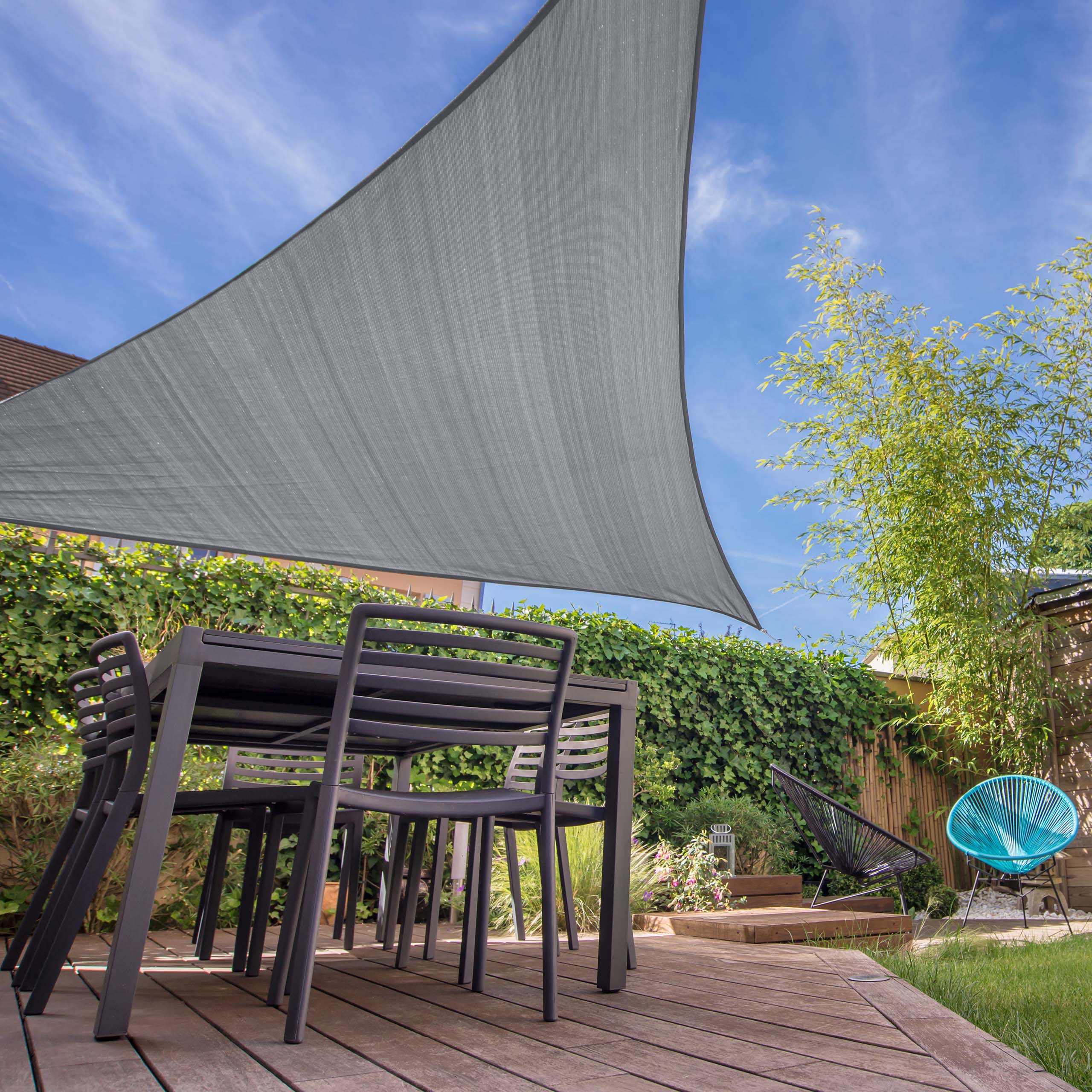 Sonnensegel 100% HDPE mit Stabilisator für UV-Schutz - Dreieck 5 x 5 x 5 Meter - Hellgrau - Image 2
