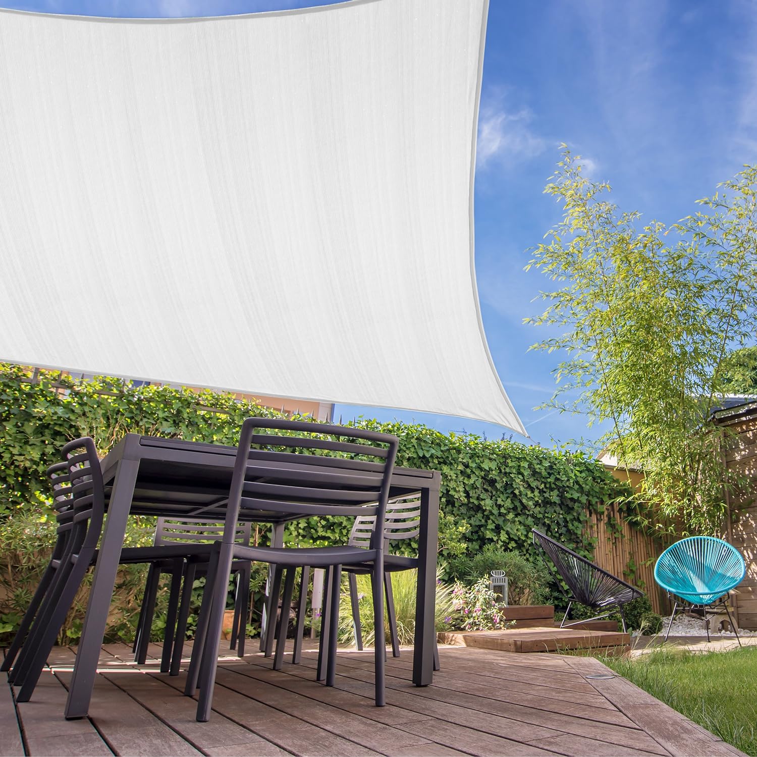 Sonnensegel 100% HDPE mit Stabilisator für UV-Schutz - Quadrat 3 x 3 Meter - Weiß - Image 2