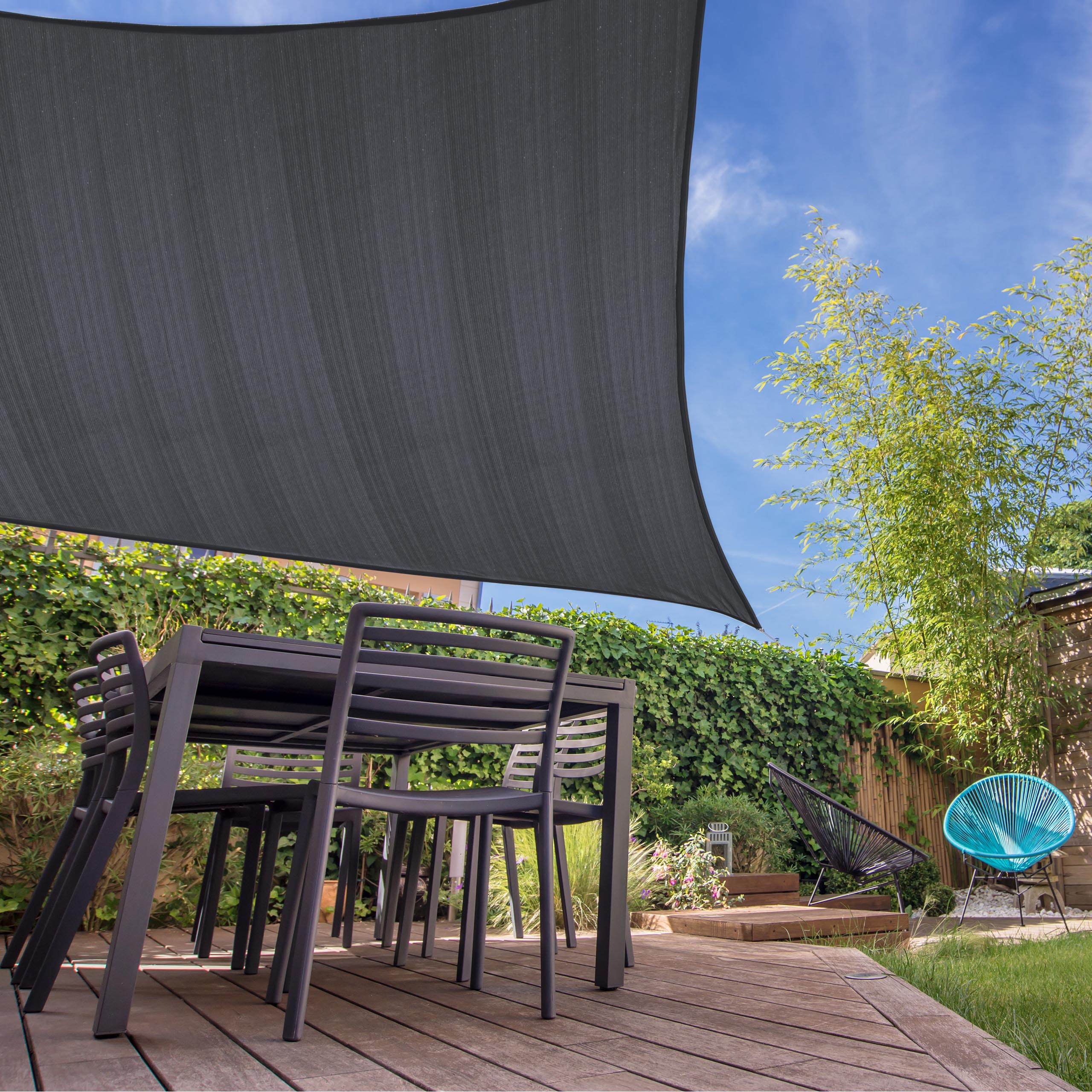 Sonnensegel 100% HDPE mit Stabilisator für UV-Schutz - Quadrat 4 x 4 Meter - Dunkelgrau - Image 2