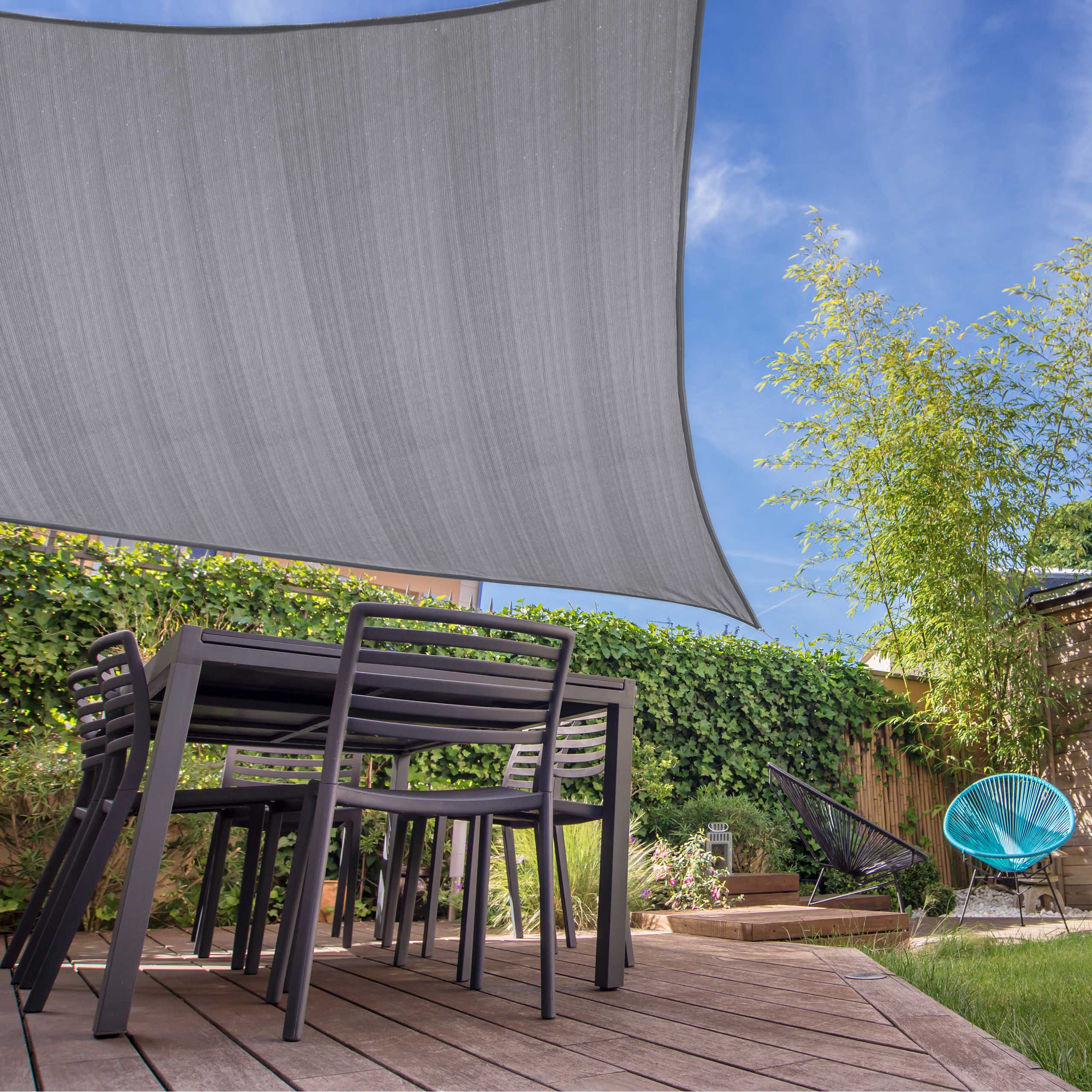 Sonnensegel 100% HDPE mit Stabilisator für UV-Schutz - Rechteck 2 x 4 Meter - Hellgrau - Image 2