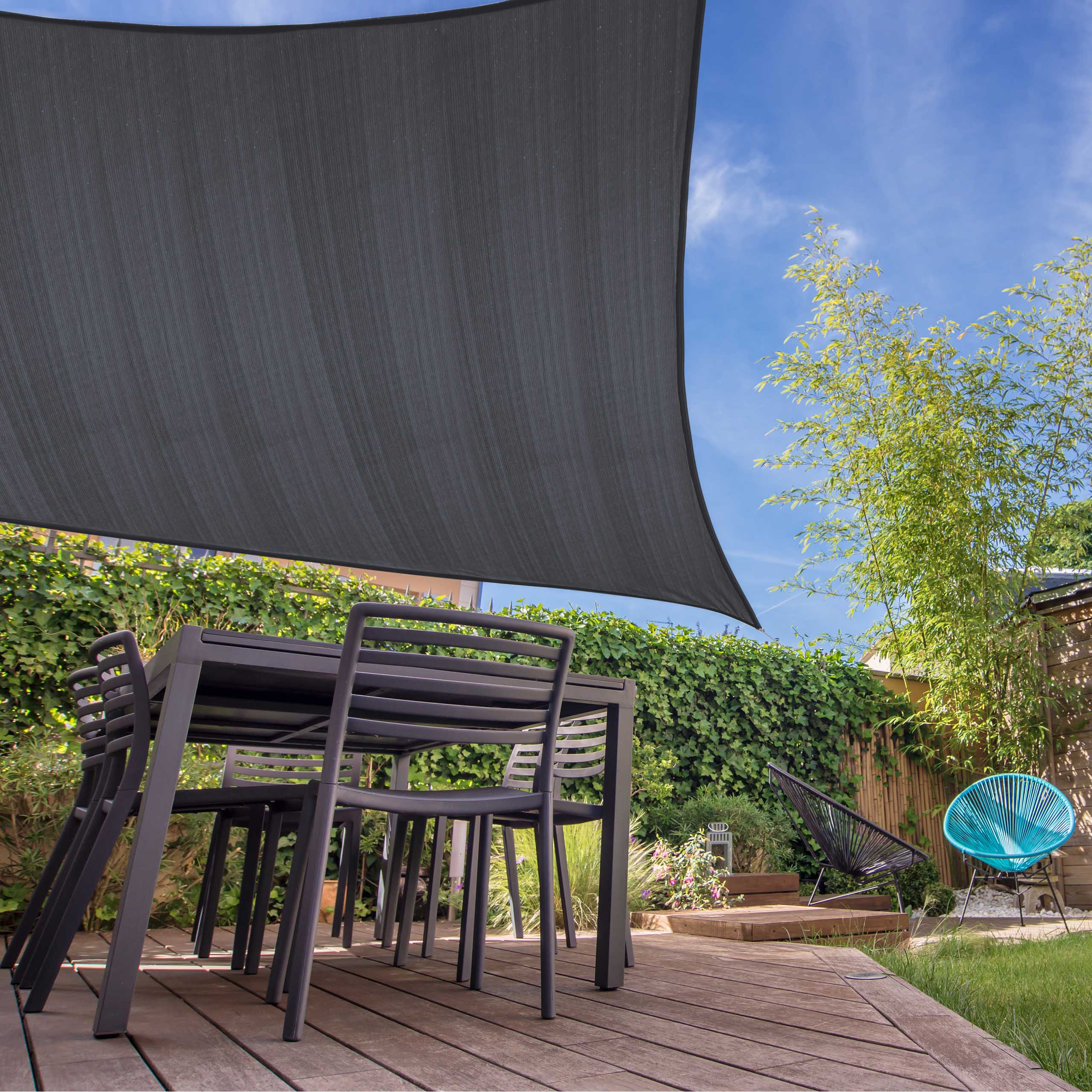 Sonnensegel 100% HDPE mit Stabilisator für UV-Schutz - Rechteck 5 x 6 Meter - Dunkelgrau - Image 2