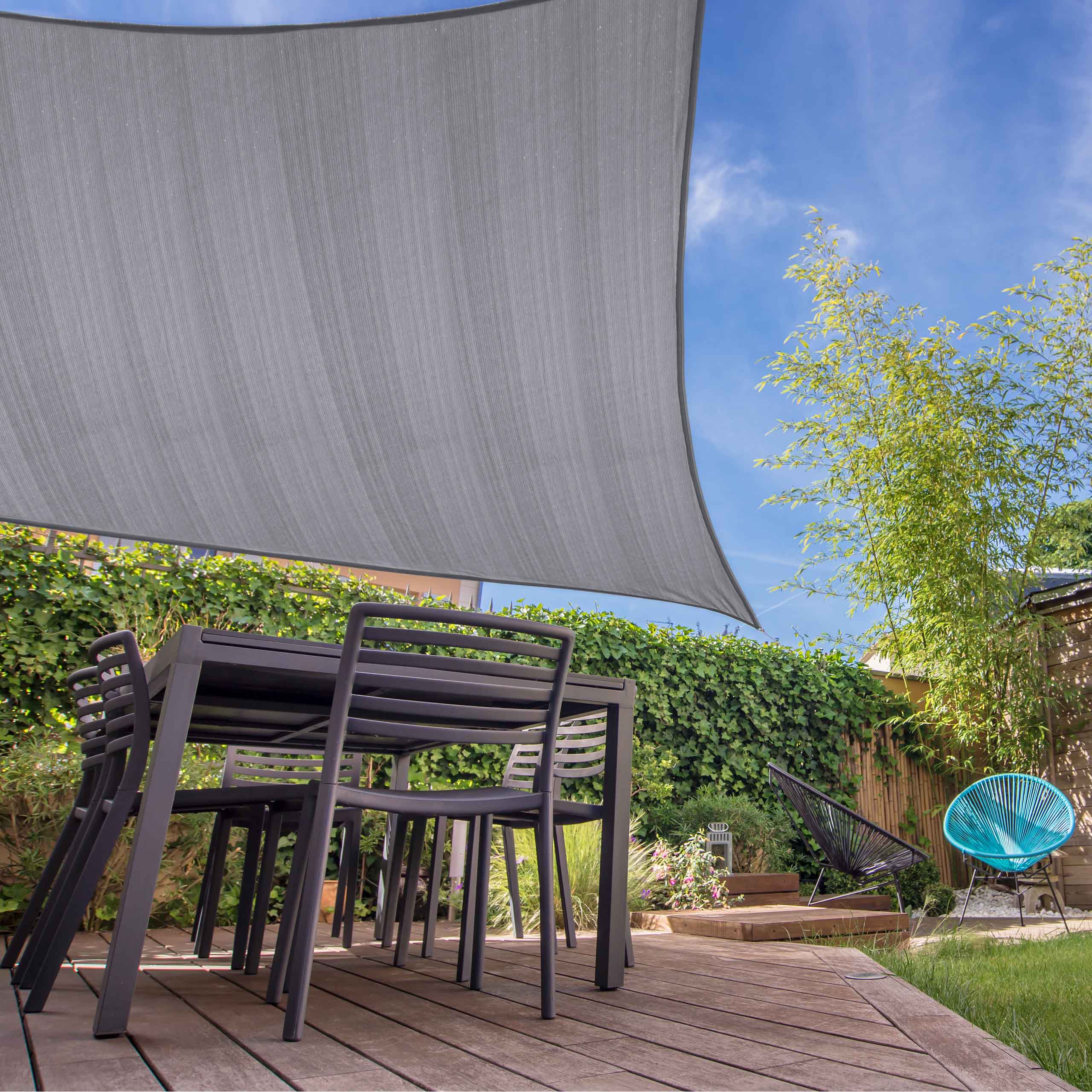 Sonnensegel 100% HDPE mit Stabilisator für UV-Schutz - Rechteck 5 x 7 Meter - Hellgrau - Image 2