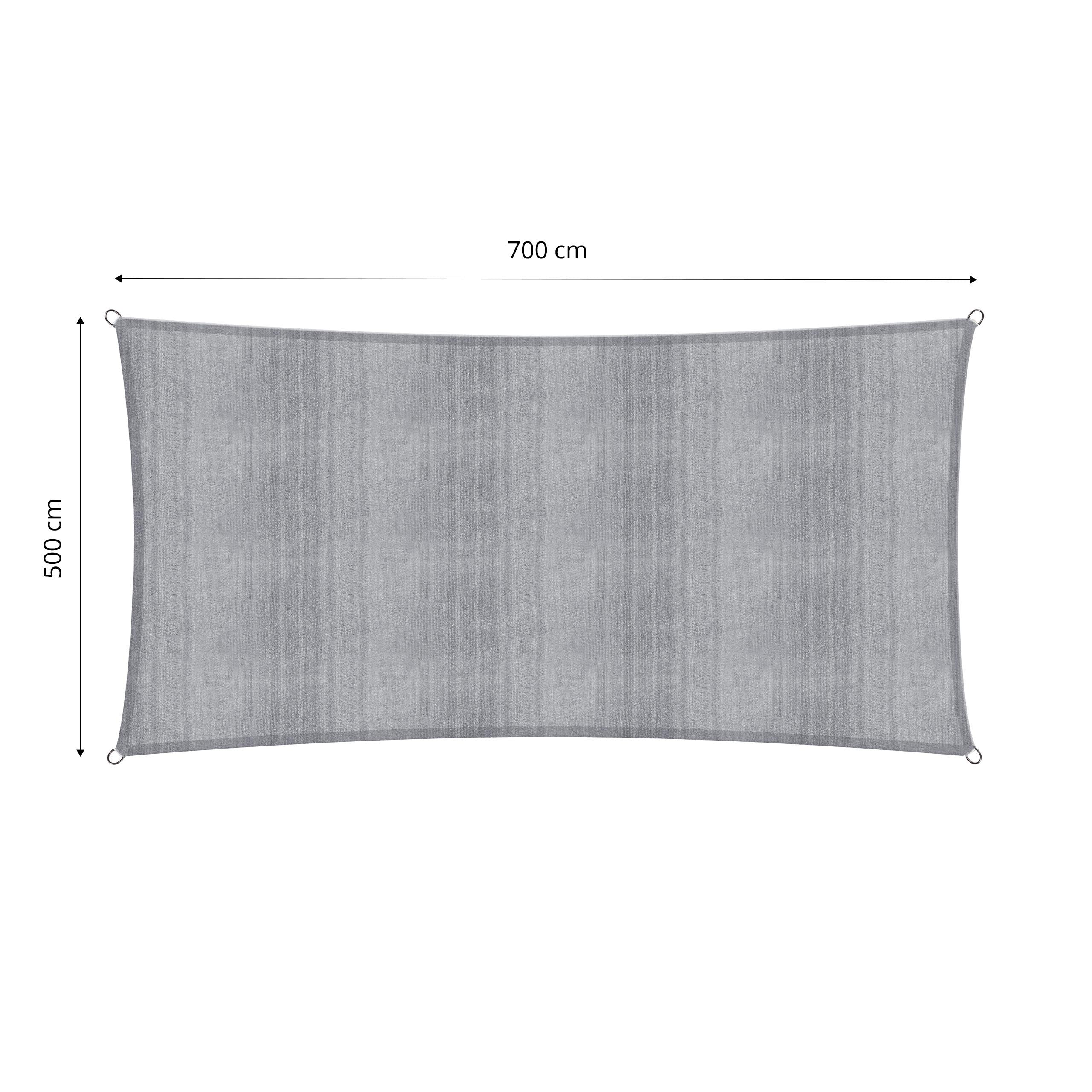 Sonnensegel 100% HDPE mit Stabilisator für UV-Schutz - Rechteck 5 x 7 Meter - Hellgrau - Image 3