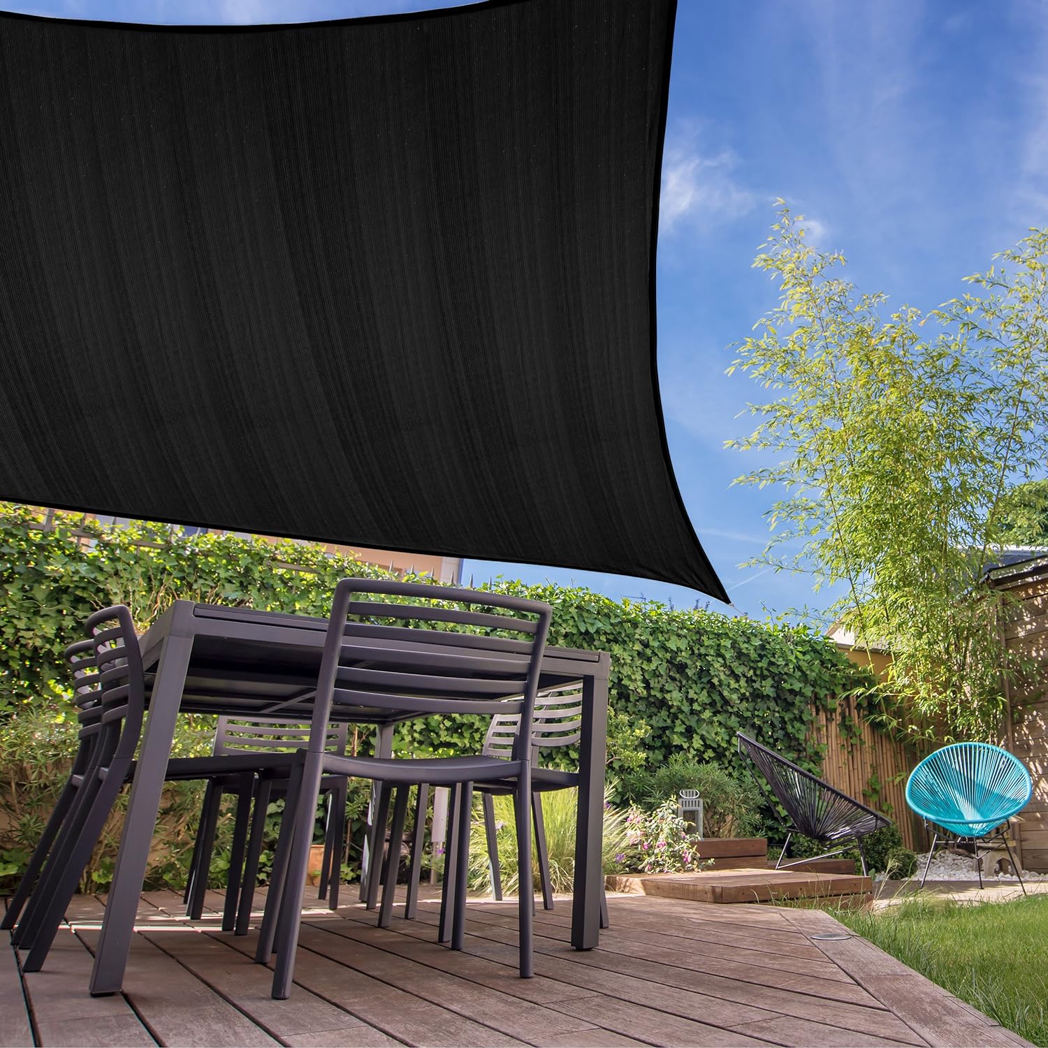 Sonnensegel 100% HDPE mit Stabilisator für UV-Schutz - Rechteck 5 x 7 Meter - Schwarz - Image 2