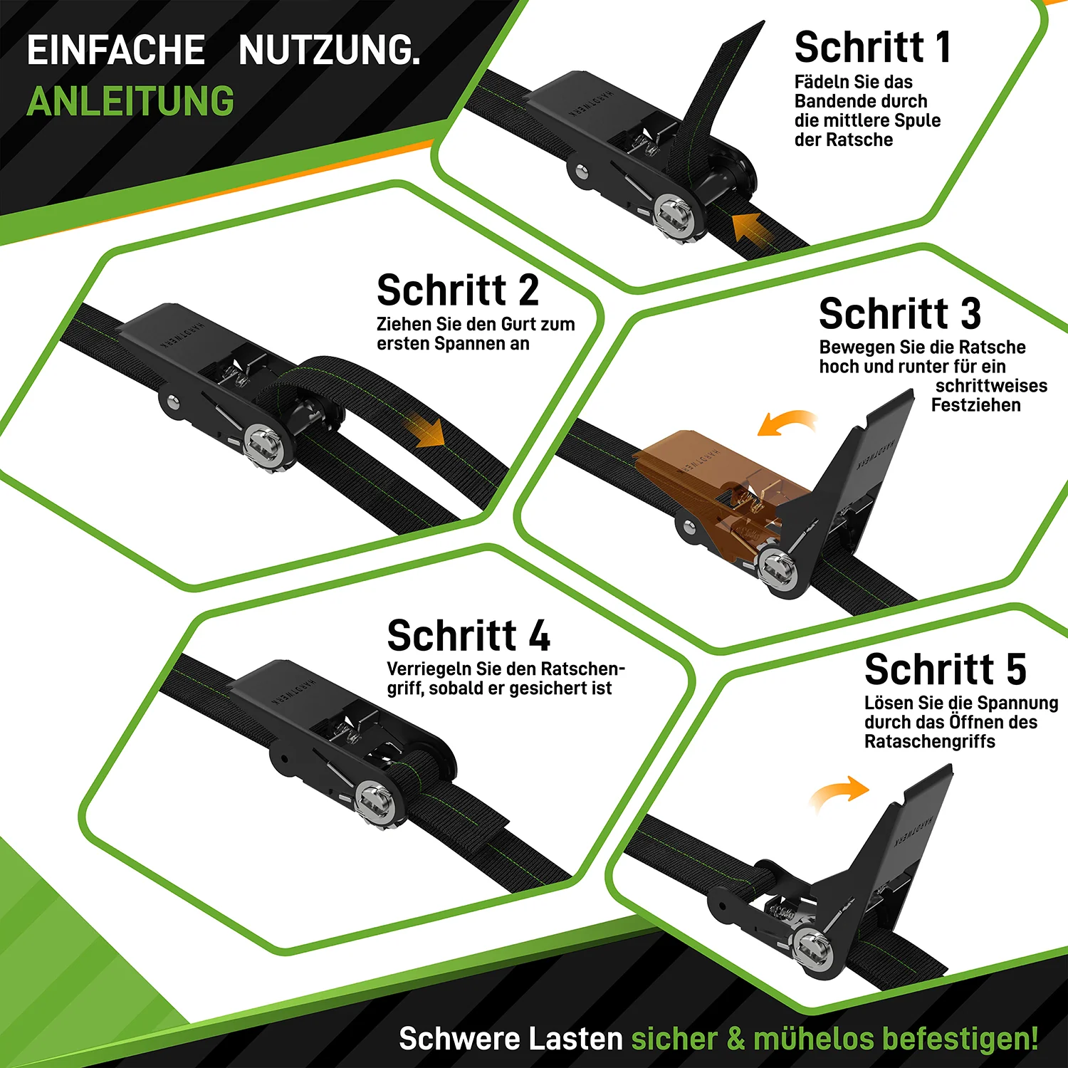 Spanngurte mit Ratschen - 4er-Set - Schwarz - Image 4