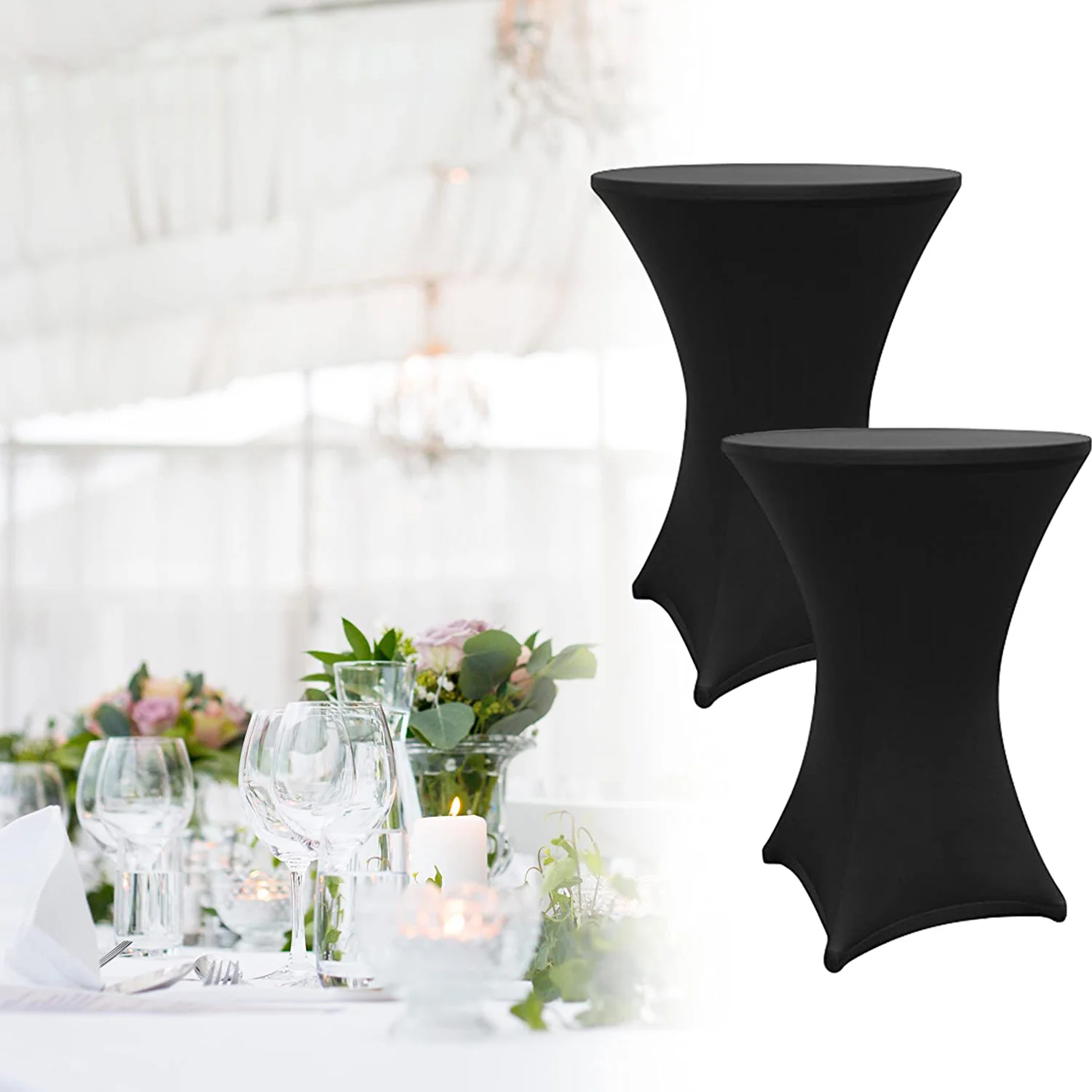 Stehtischhusse - Tisch Bezug - Husse -  Ø 80-85 cm - Schwarz - 5er-Set - Image 2