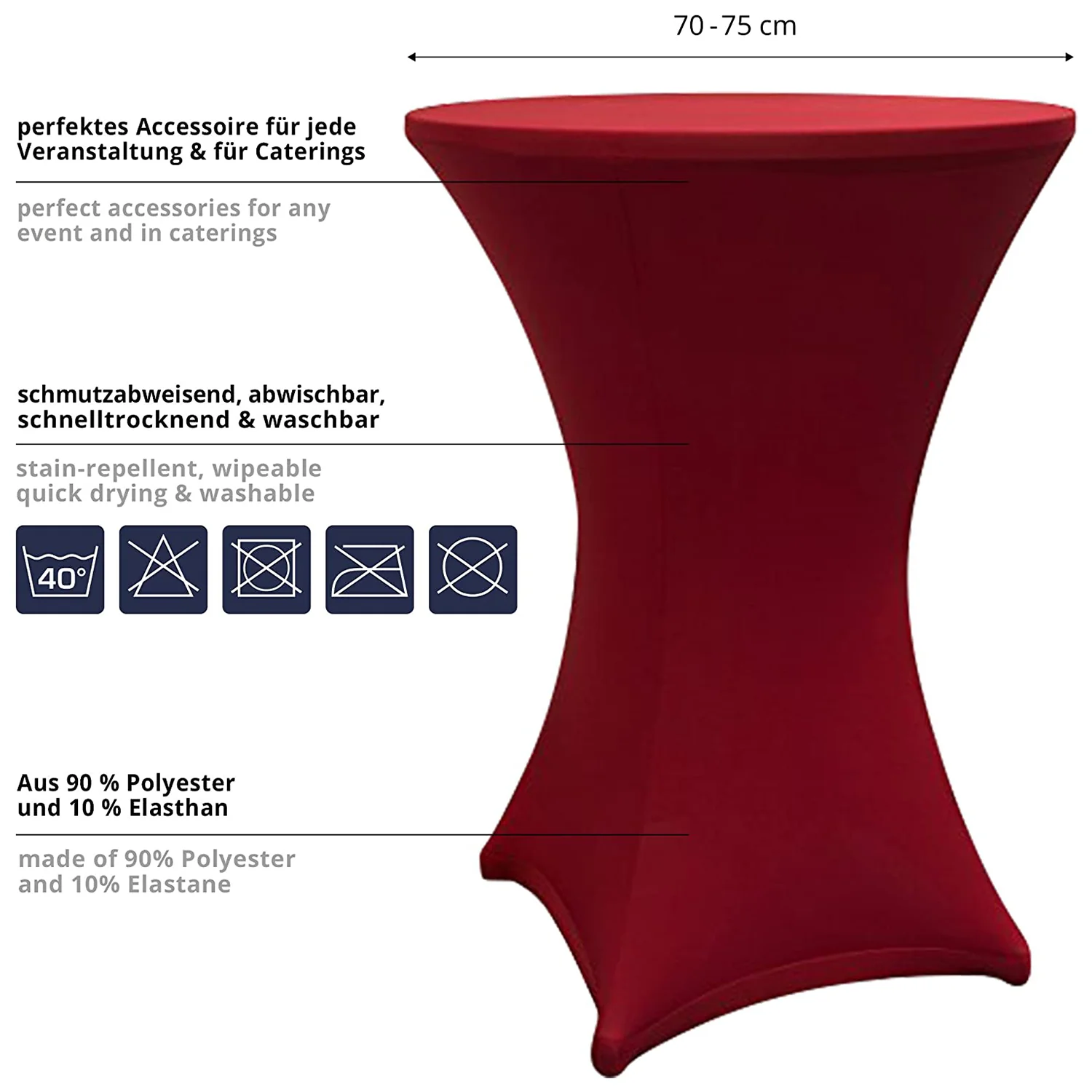 Stehtischhusse Tisch Bezug Husse - Ø 80-85cm - Rot - Image 6