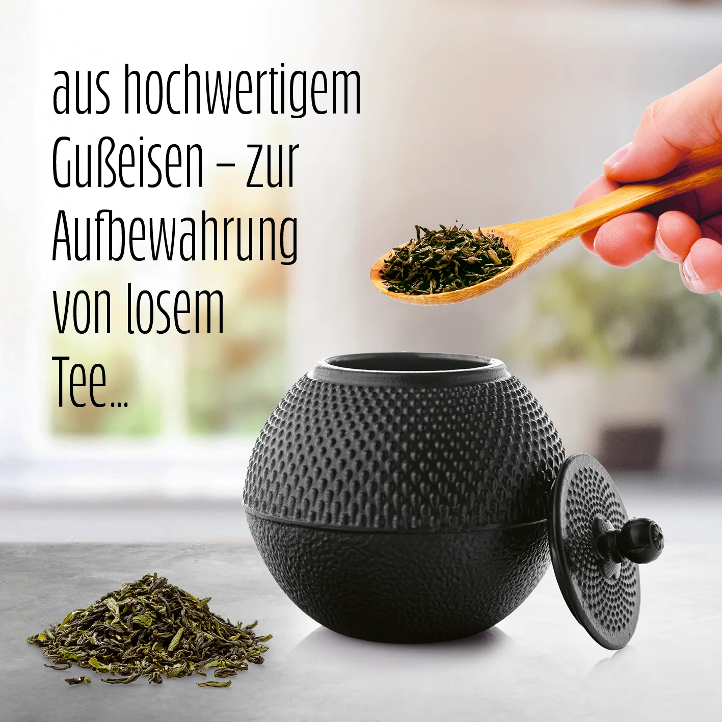 Teedose aus Gusseisen - Aufbewahrungsbox für Tee - 750 ml - Schwarz - Image 2