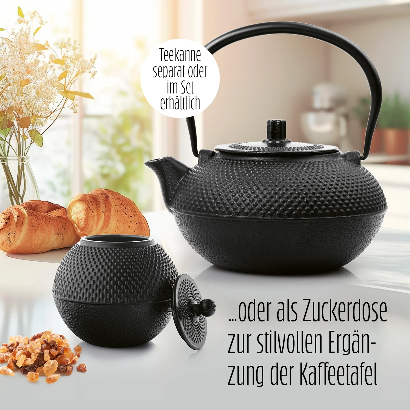Teedose aus Gusseisen - Aufbewahrungsbox für Tee - 750 ml - Schwarz - Image 3