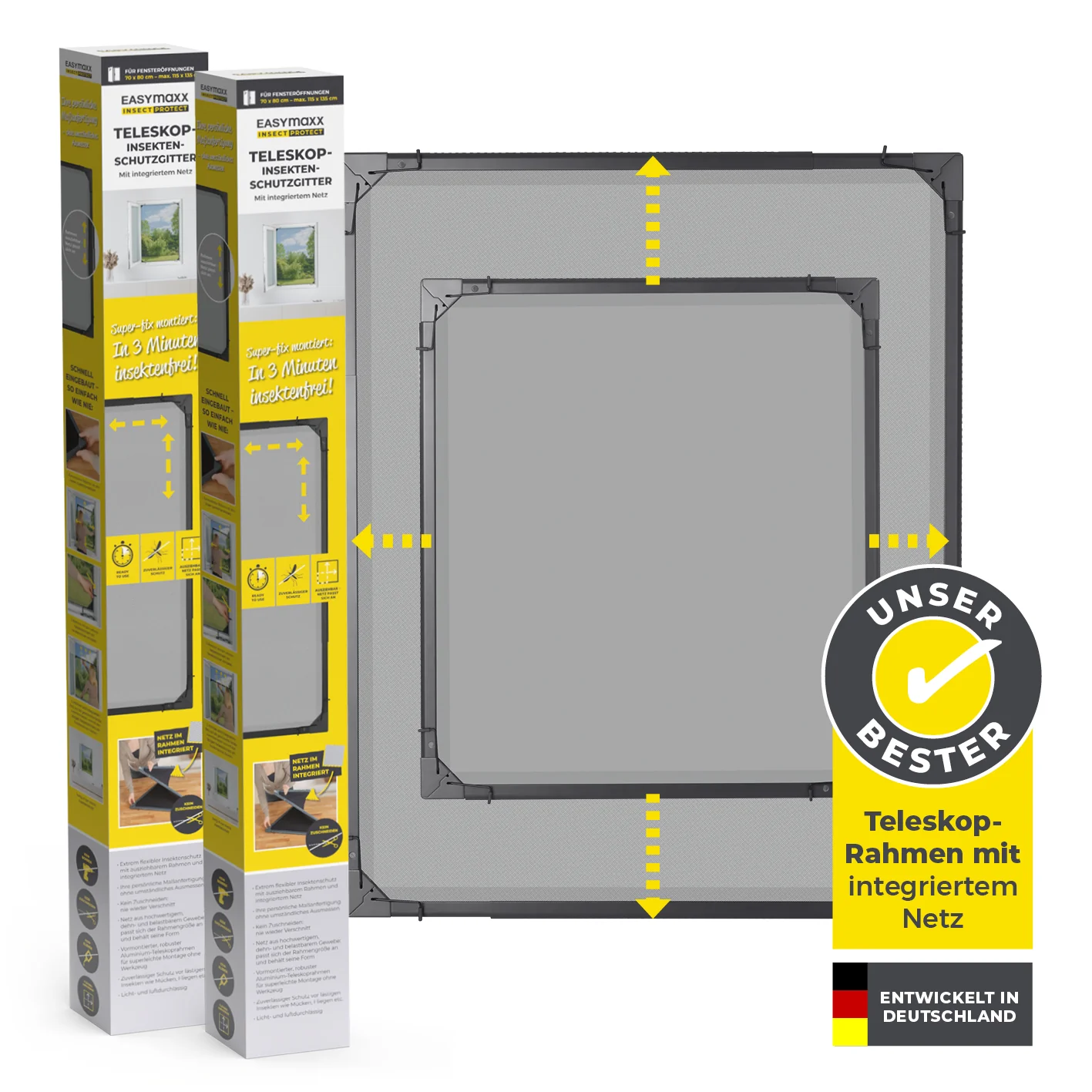 Teleskop-Insektenschutzgitter mit integriertem Netz - 2er-Set - anthrazit