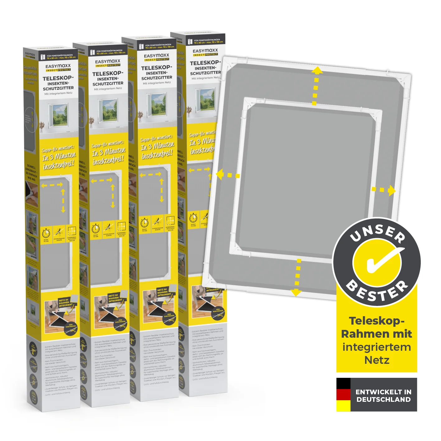 Teleskop-Insektenschutzgitter mit integriertem Netz - 4er-Set - weiß