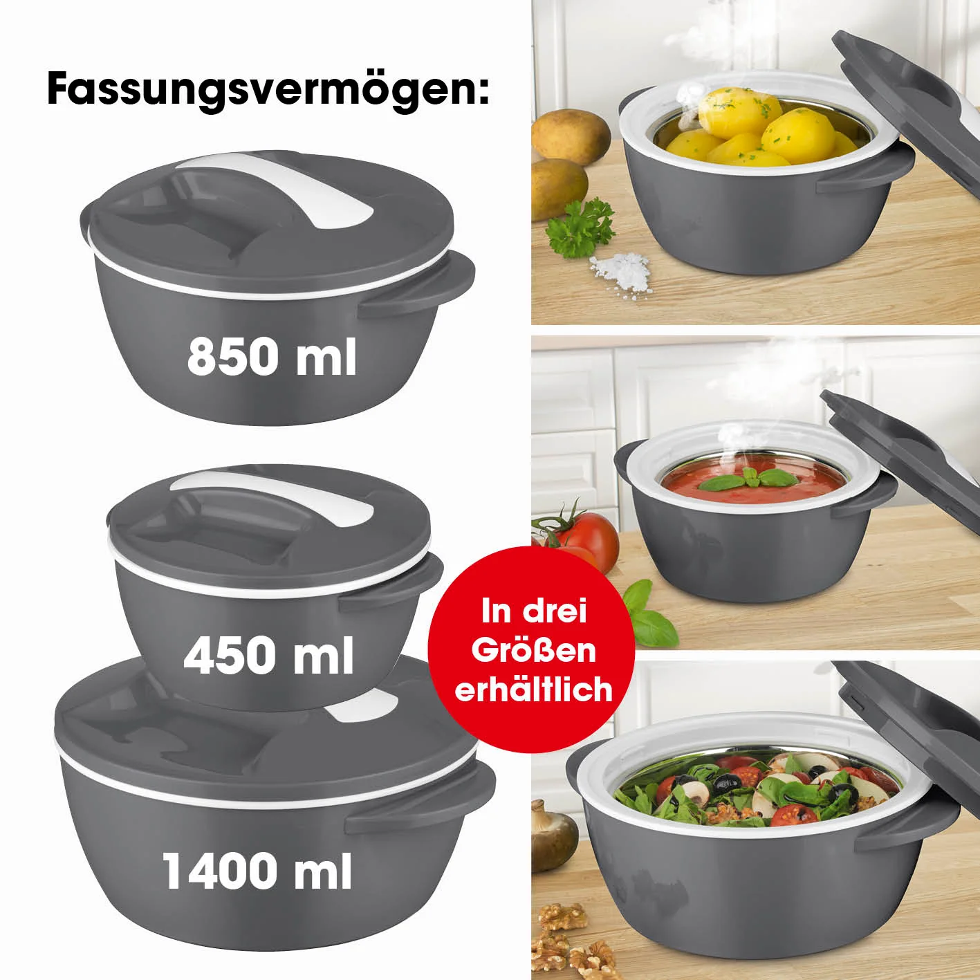 Thermo-Schüssel Mikrowelle - 850 ml - grau/weiß - Image 6