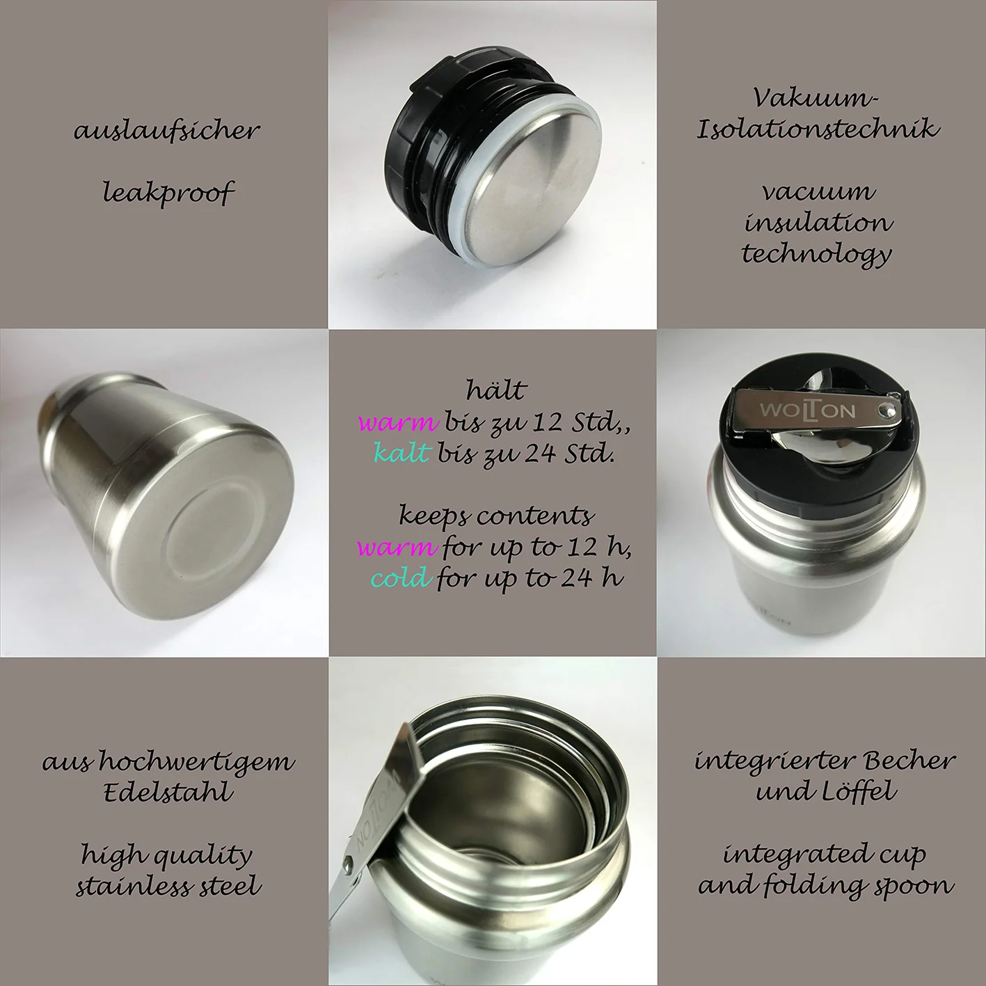 Thermobehälter - 450 ml - Edelstahl - Grau - Image 2