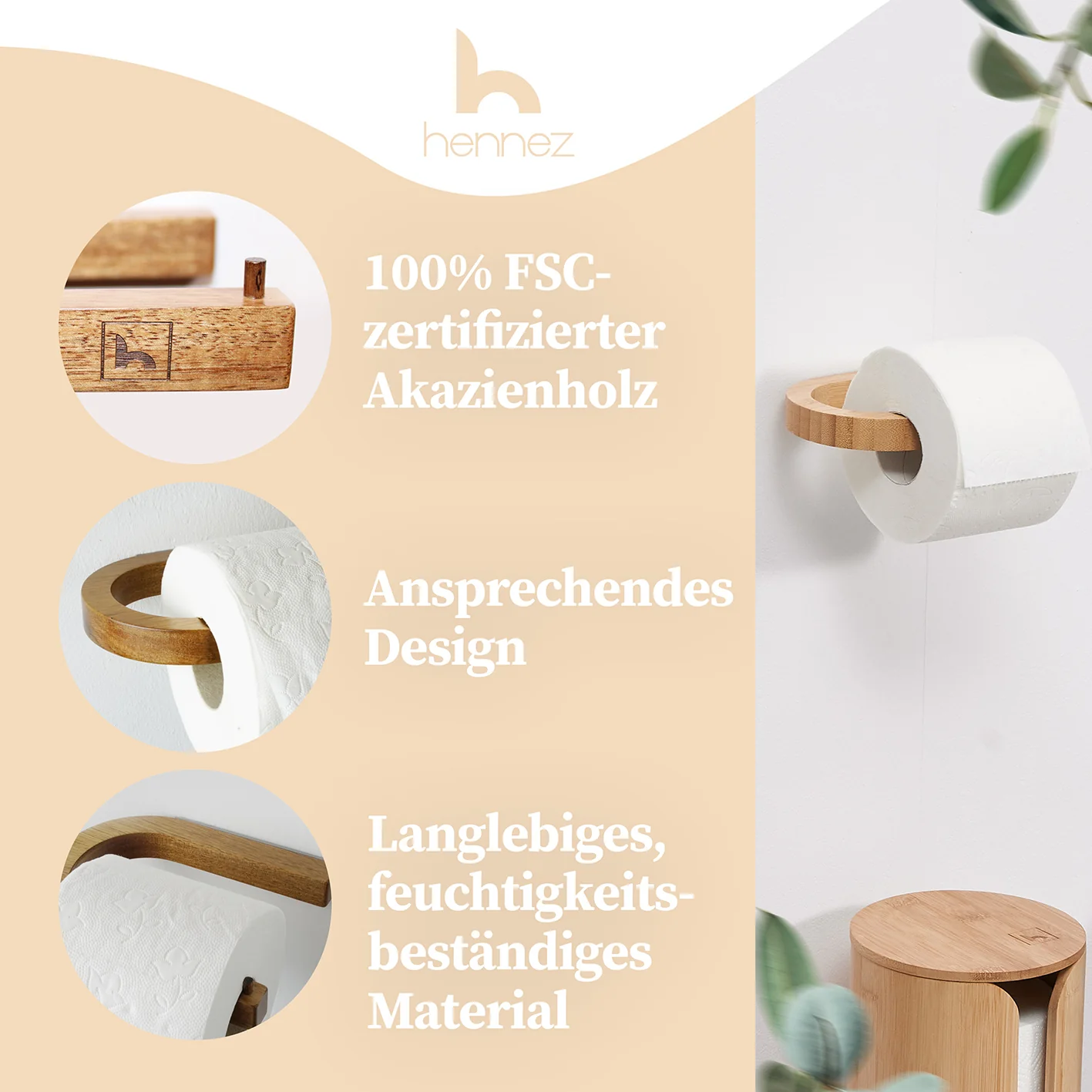 Toilettenpapierhalter ohne Bohren - Akazie - Image 4