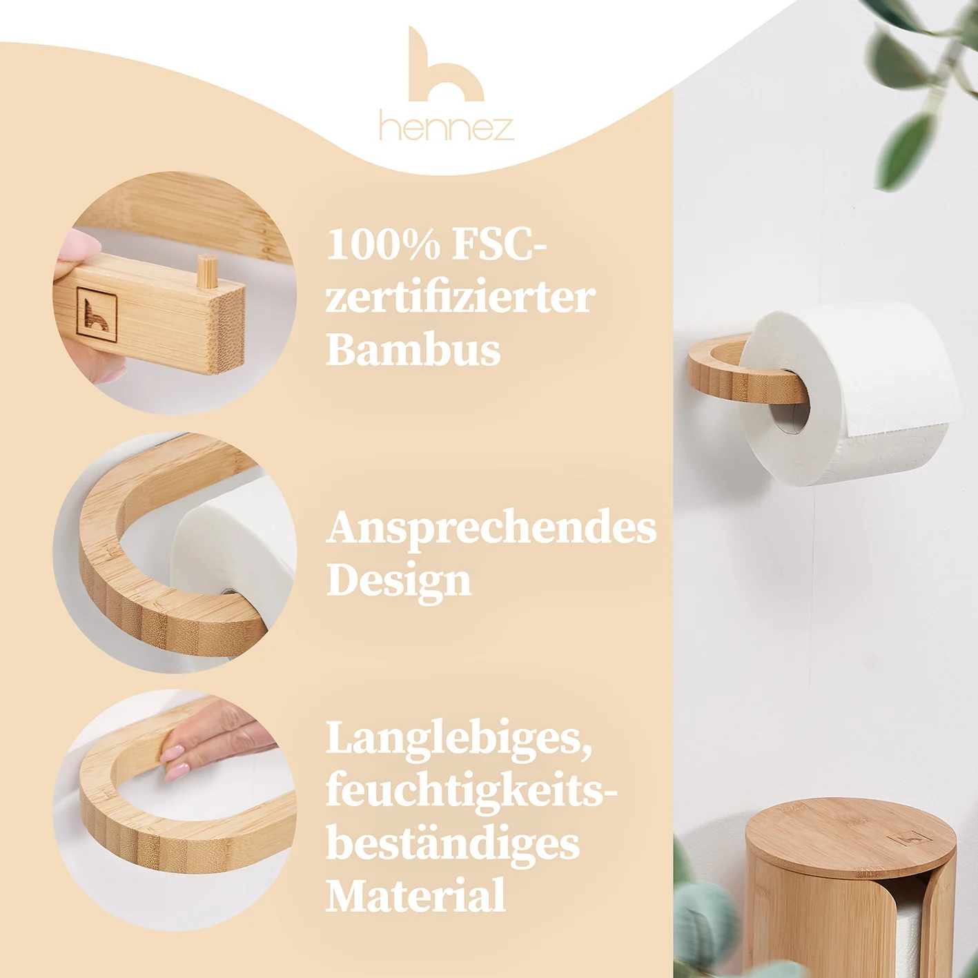Toilettenpapierhalter ohne Bohren - Bambus - Image 4
