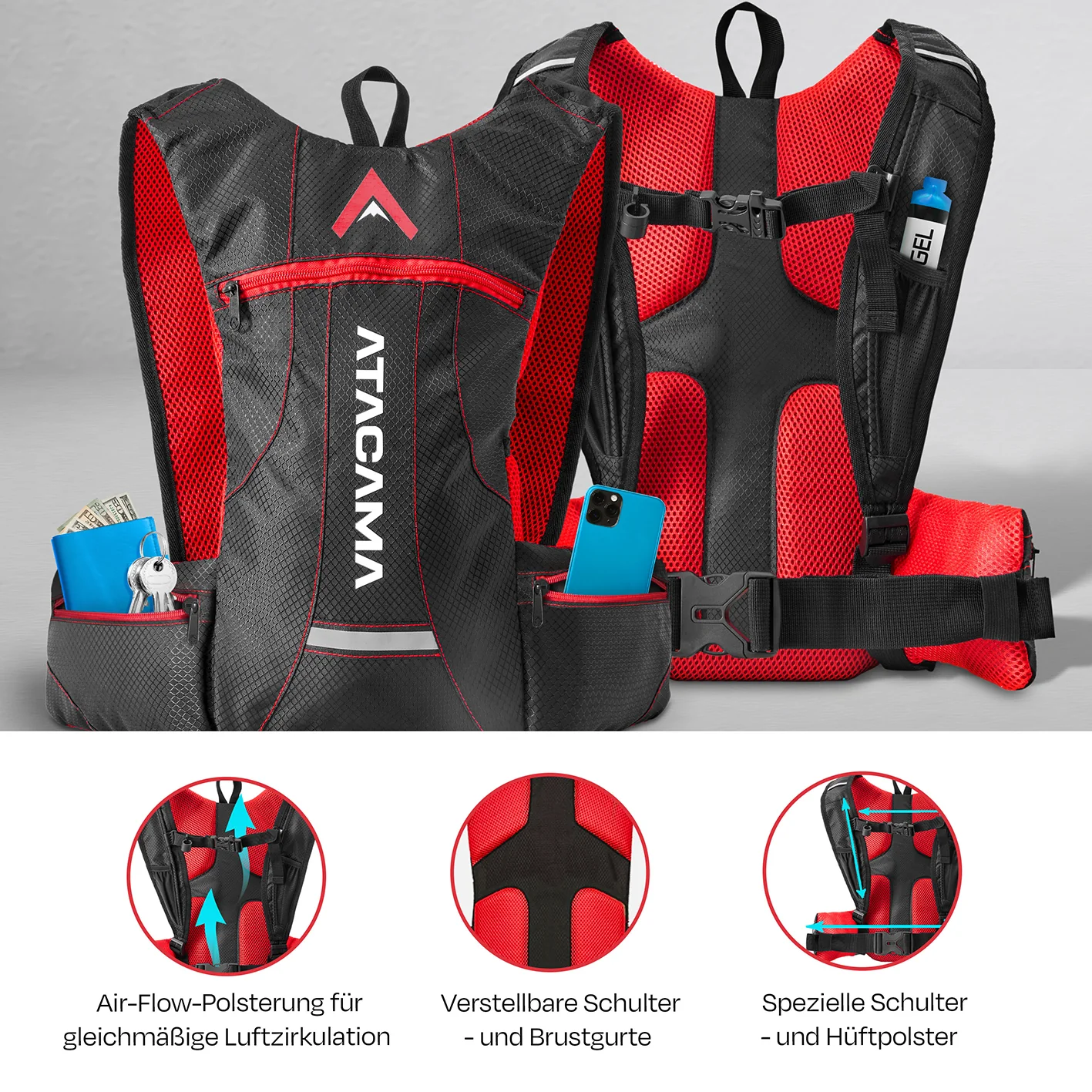 Trinkrucksack für 2 L Trinkblase - Rot - Image 3