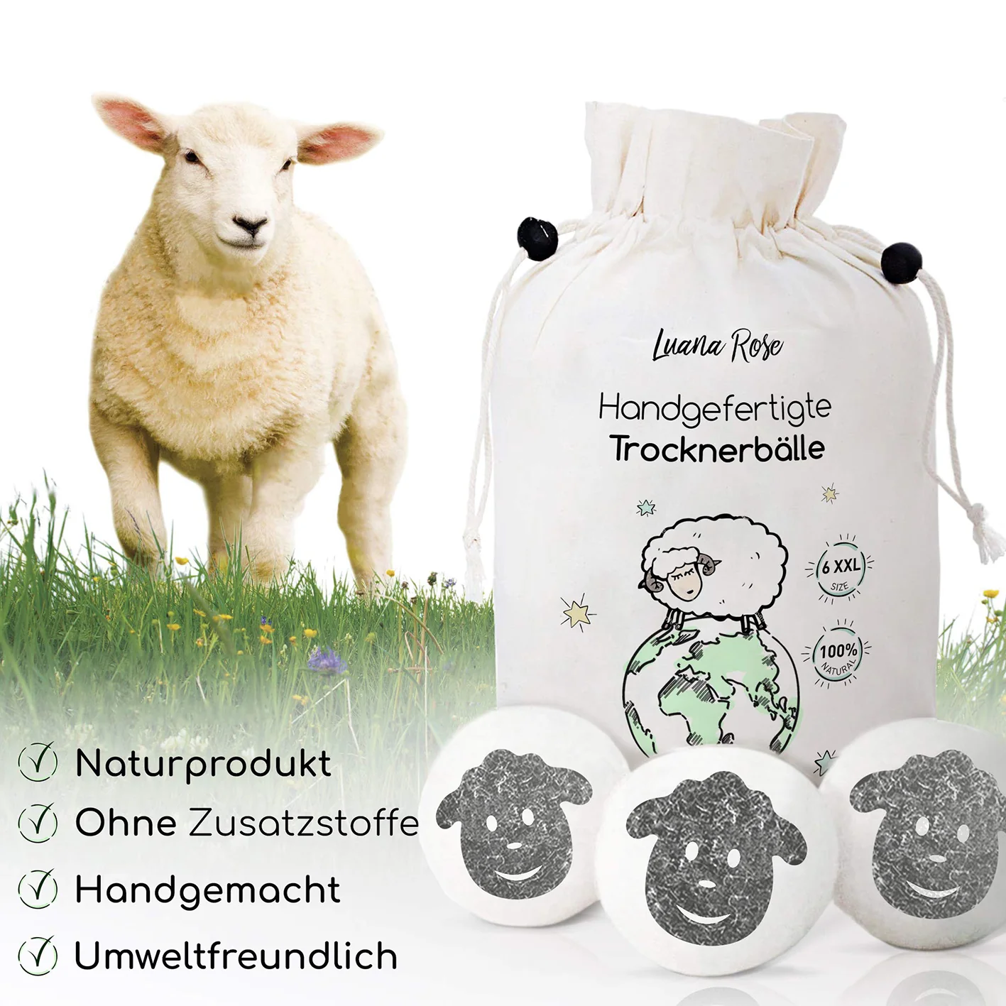 Trocknerbälle für Wäschetrockner - 6er-Set - Schafwolle - Image 5