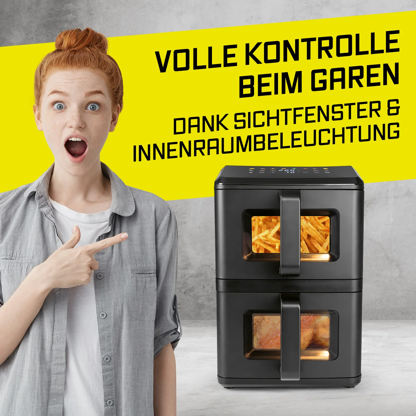 Vertikale Doppelkammer-Heißluftfritteuse mit Sichtfenster - 10 L - Image 7