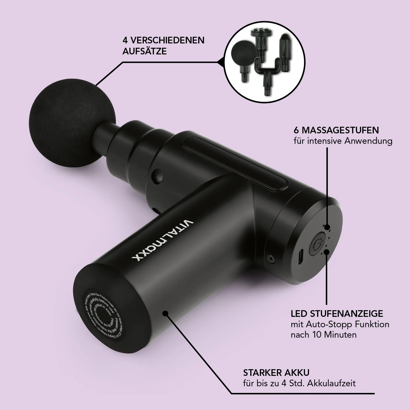 Massage Gun - 4 verschiedene Aufsätze - schwarz - Image 4