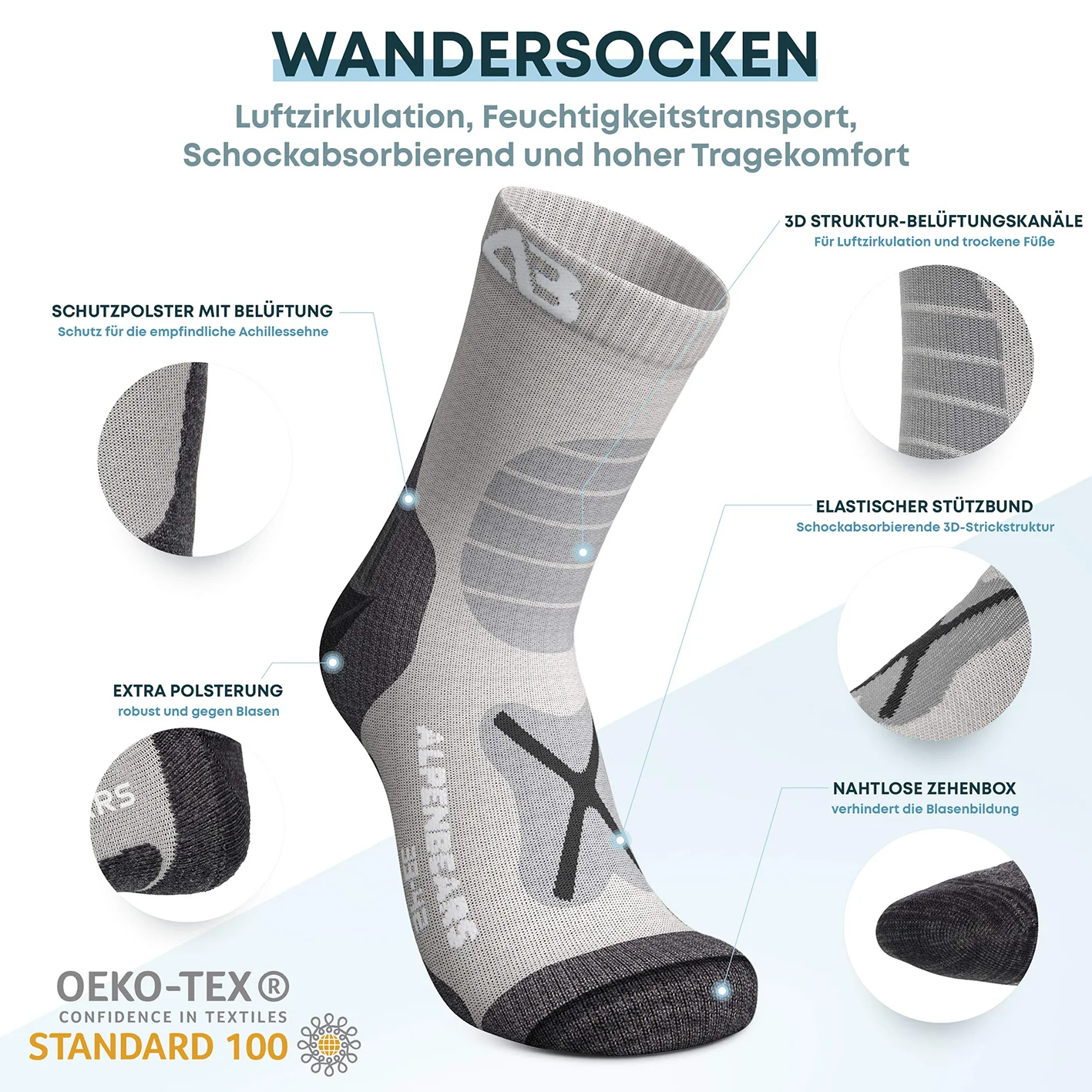 Wandersocken Merinowolle - 2er-Set - Grau - Größe 39-42 - Image 3