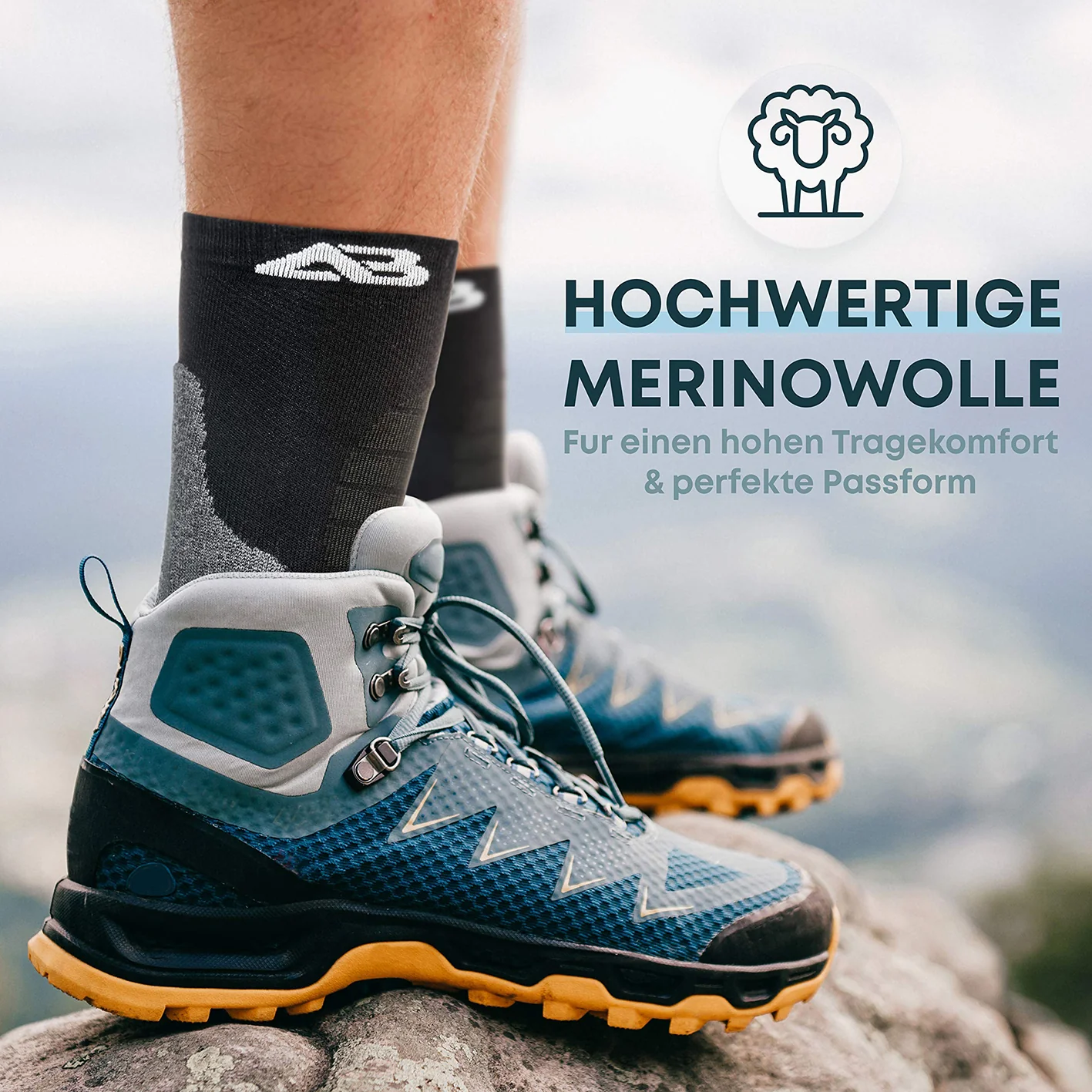 Wandersocken Merinowolle - 2er-Set - Schwarz - Größe 39-42 - Image 4