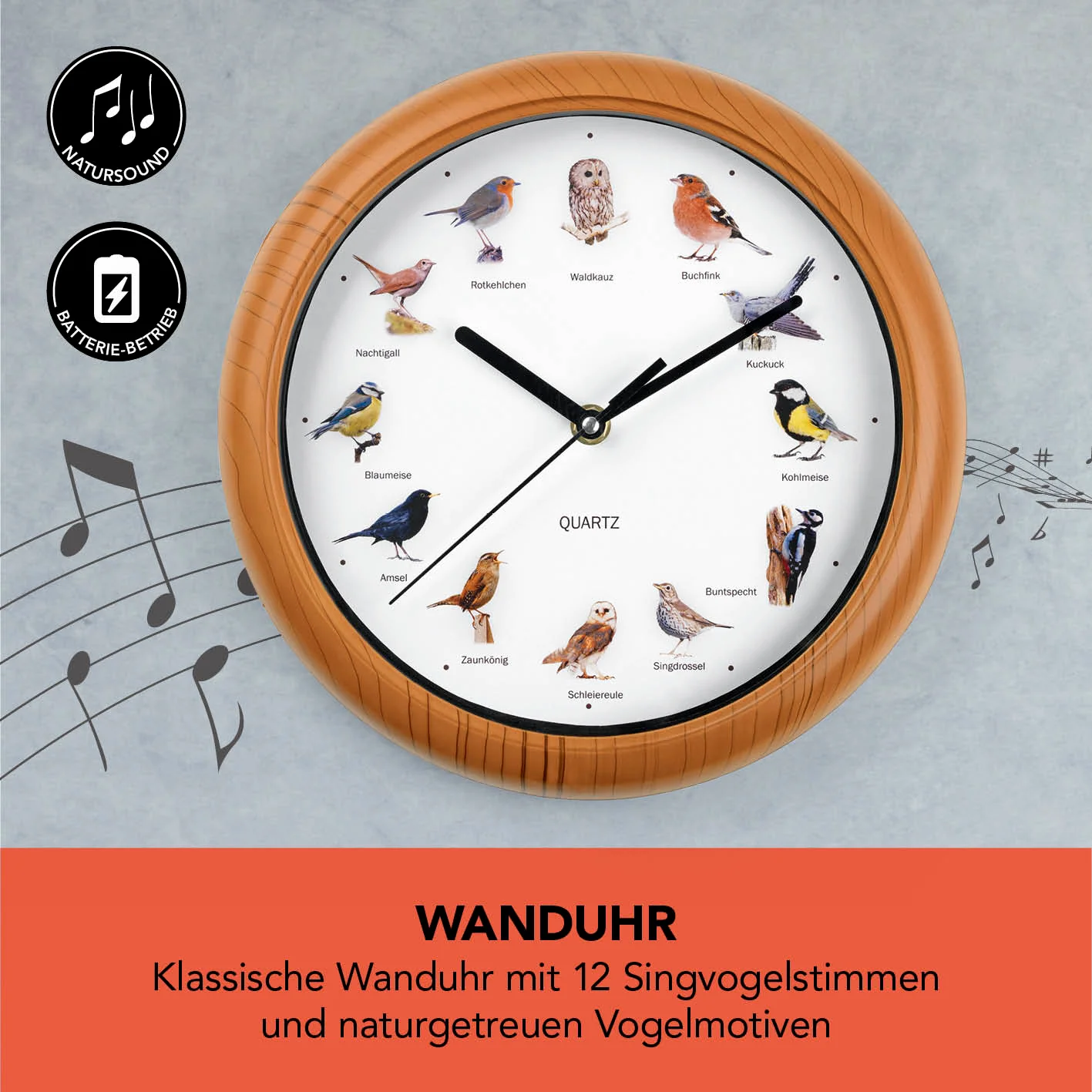 Wanduhr mit Vogelstimmen - 25cm - Image 2