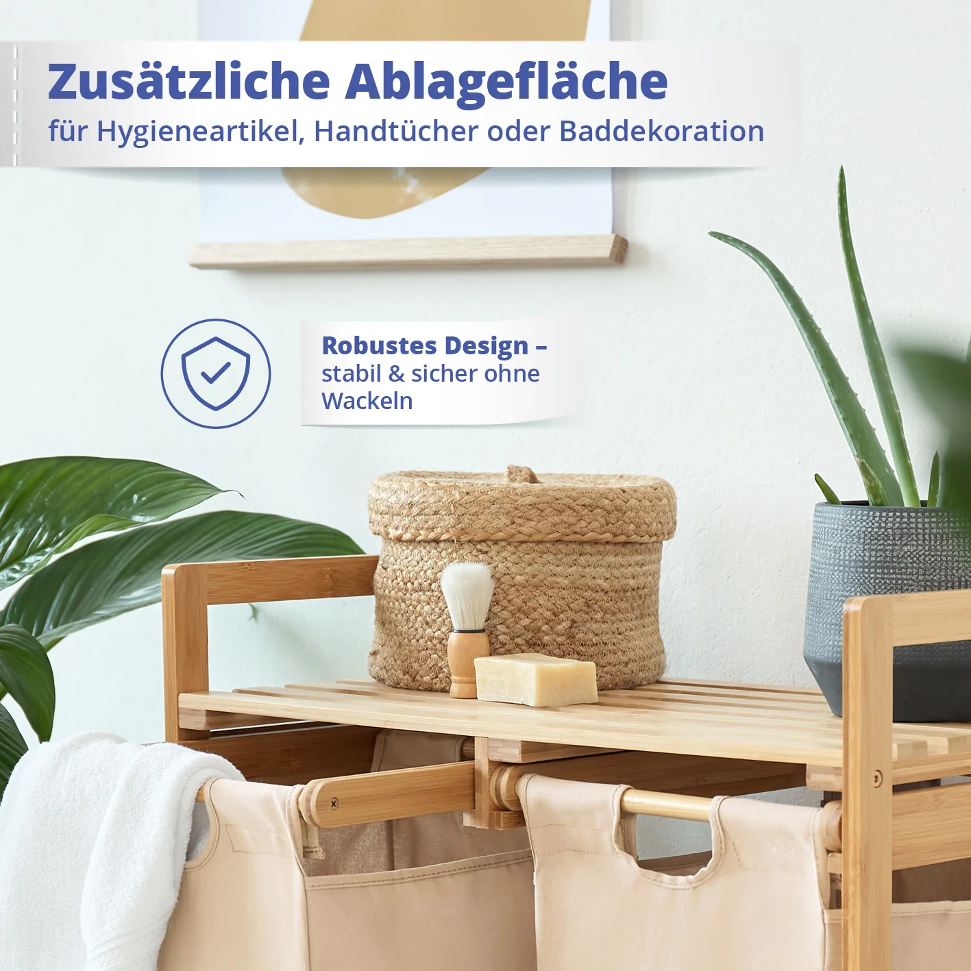 Bambus Wäschekorb mit 2 ausziehbaren Wäschesacken - 73 x 64 x 33 cm - Beige - Image 6