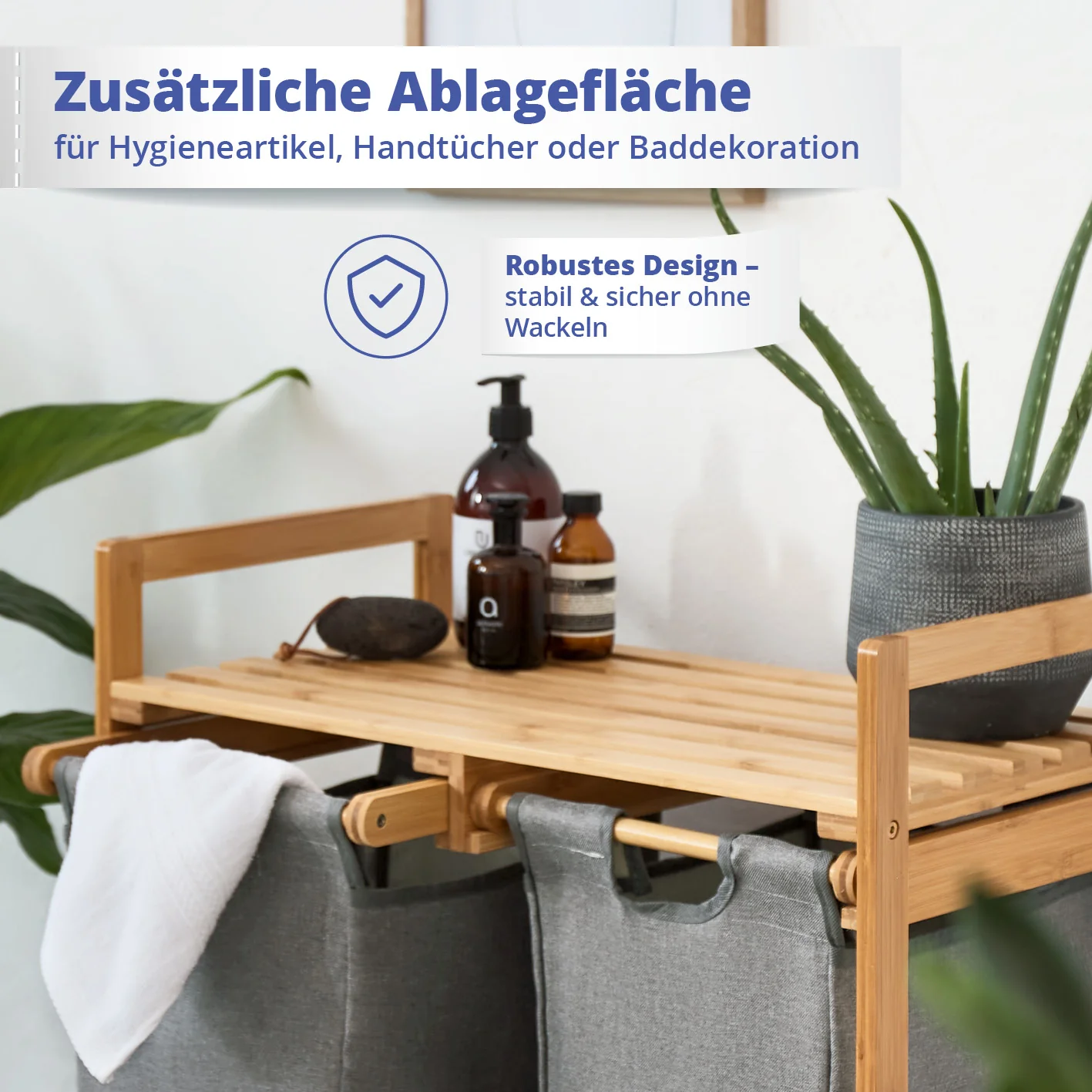 Bambus Wäschekorb mit 2 ausziehbaren Wäschesacken - 73 x 64 x 33 cm - Dunkelgrau - Image 6