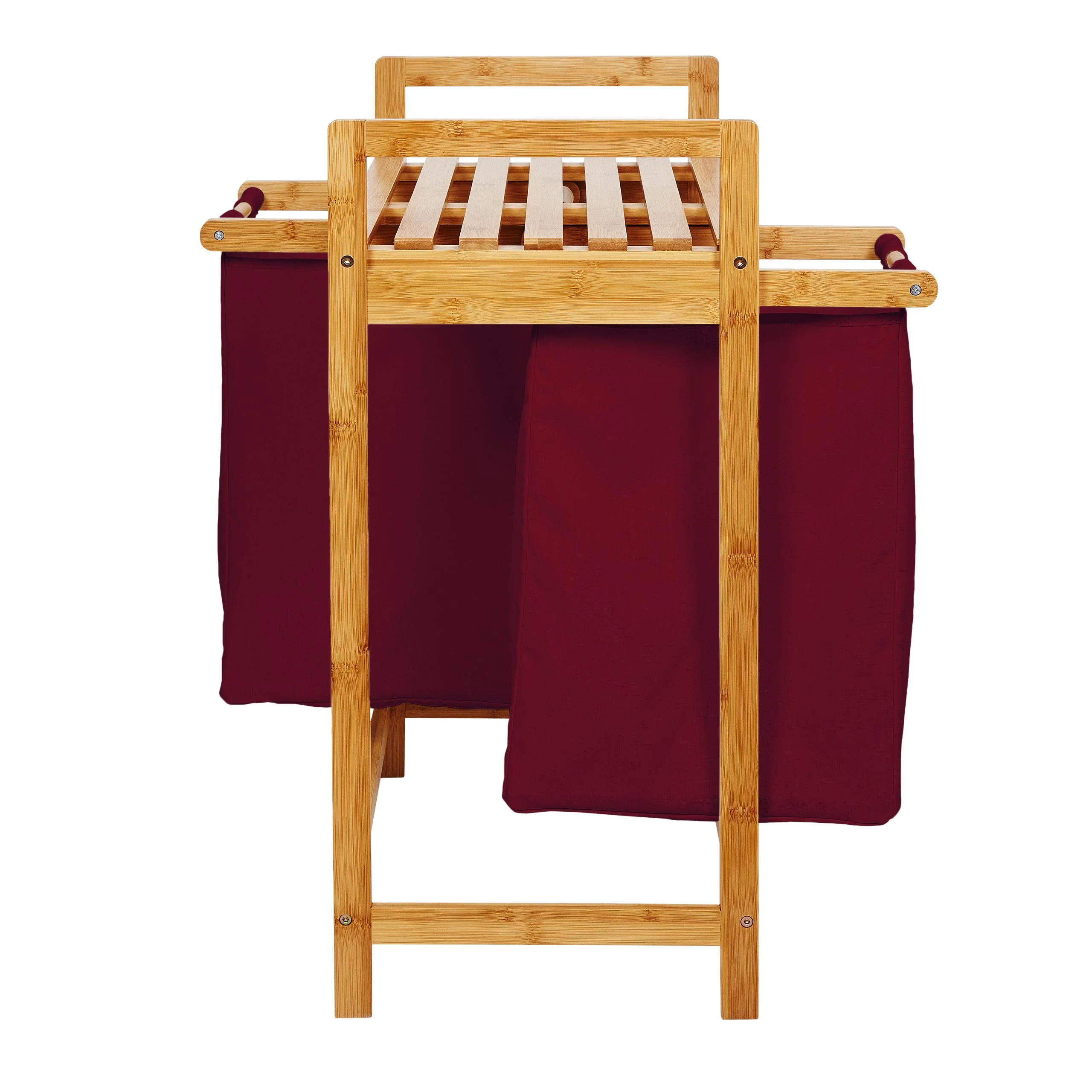 Bambus Wäschekorb mit 2 ausziehbaren Wäschesacken - 73 x 64 x 33 cm - Dunkelrot - Image 9