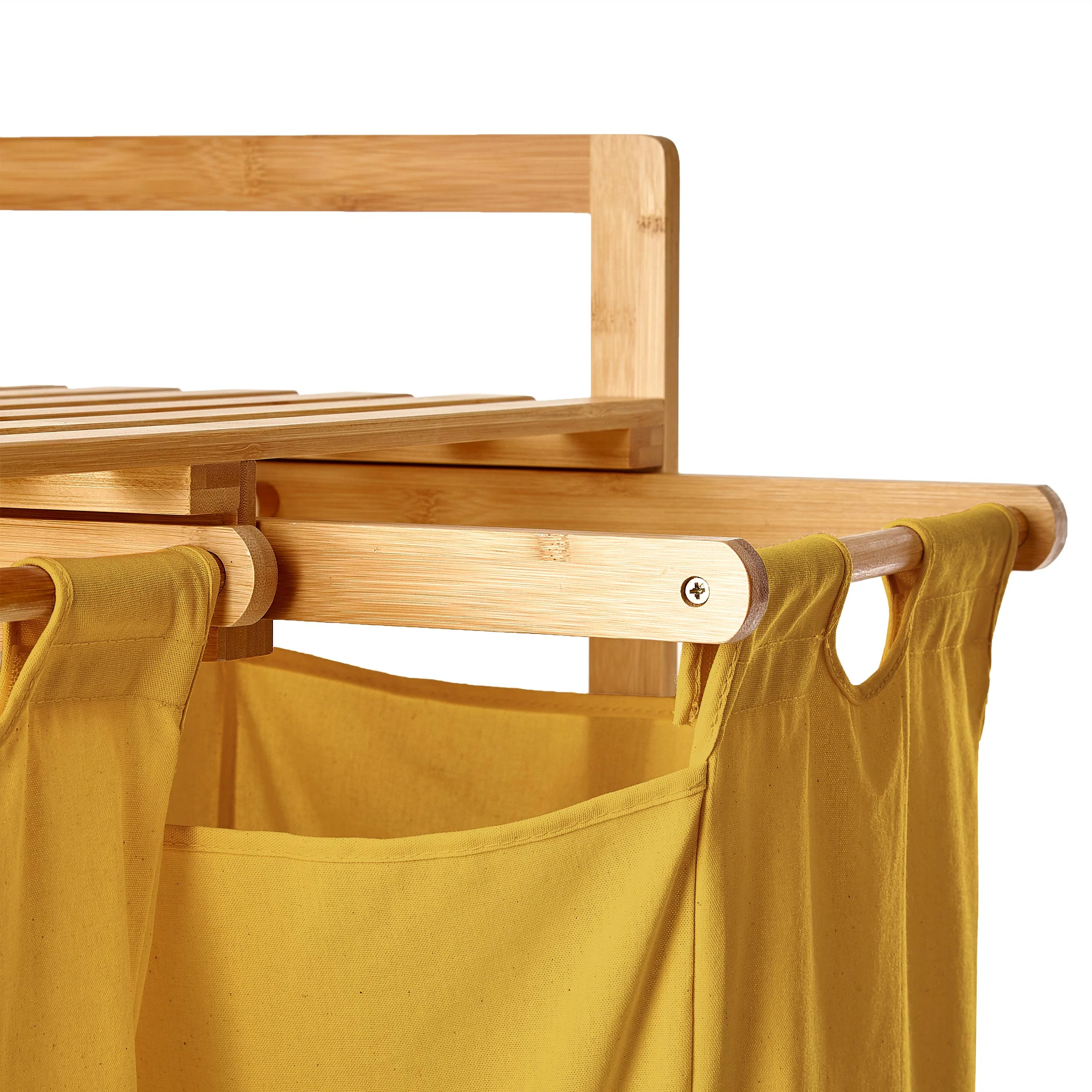 Bambus Wäschekorb mit 2 ausziehbaren Wäschesacken - 73 x 64 x 33 cm - Gelb - Image 10