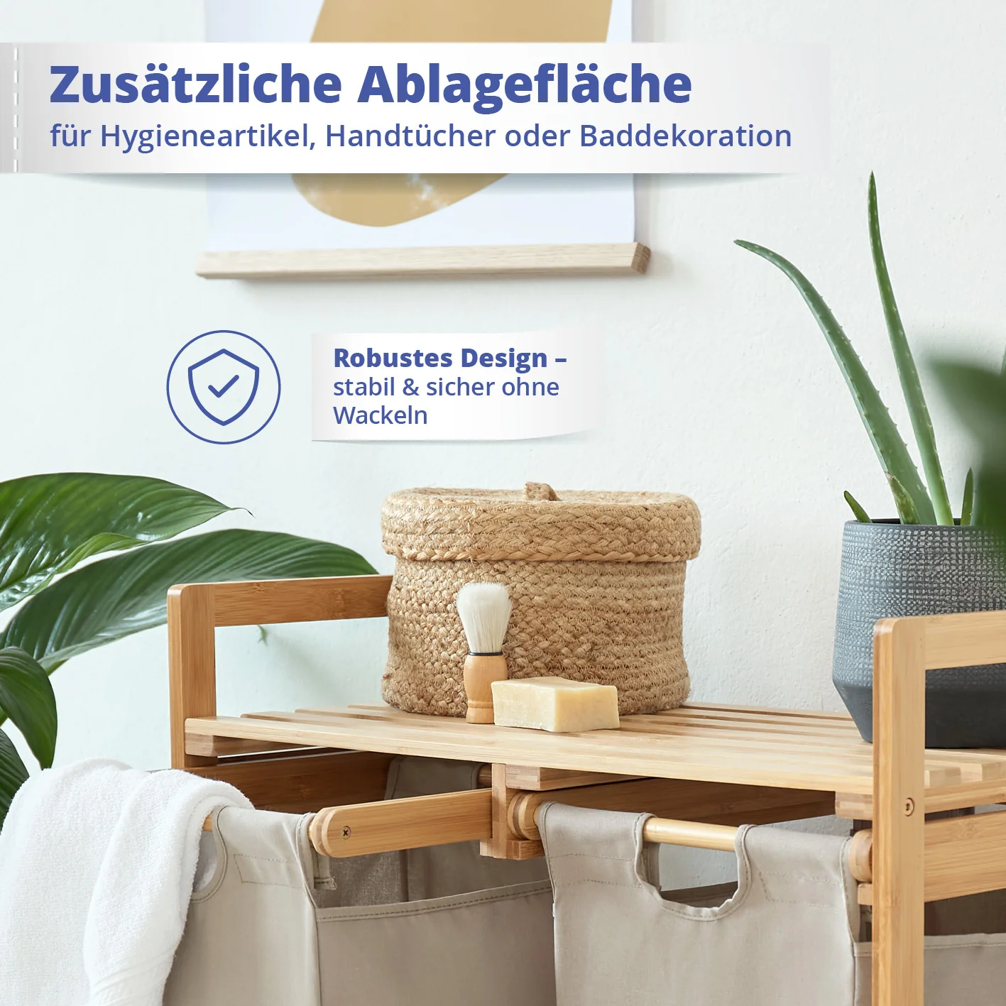 Bambus Wäschekorb mit 2 ausziehbaren Wäschesacken - 73 x 64 x 33 cm - Grau - Image 6