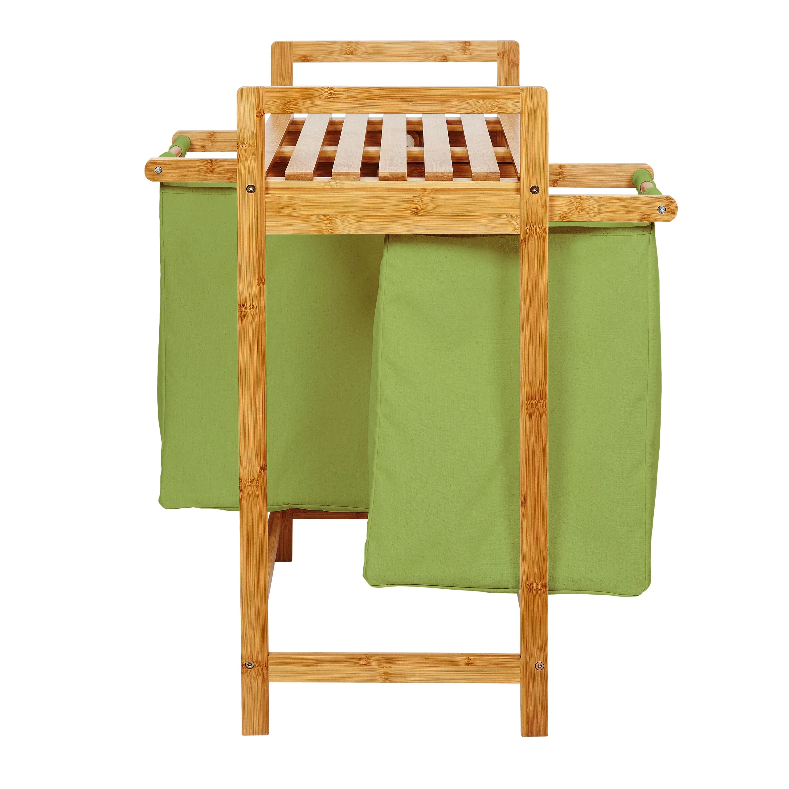 Bambus Wäschekorb mit 2 ausziehbaren Wäschesacken - 73 x 64 x 33 cm - Grün - Image 9